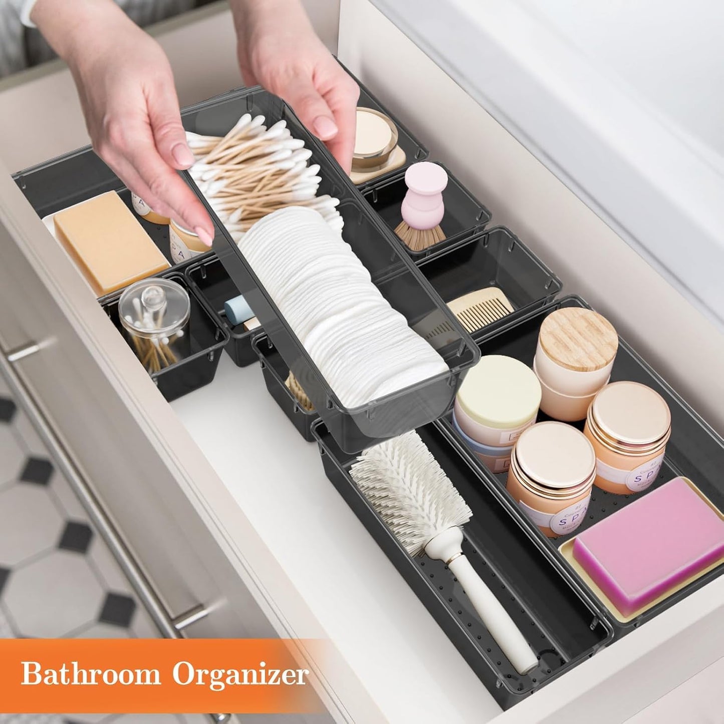 SpaceHacks 25 PCS Plastic Drawer Organizer Set - Versatile Tool Trays & Storage Bins for Makeup, Jewelry, Gadgets | Clear & Black