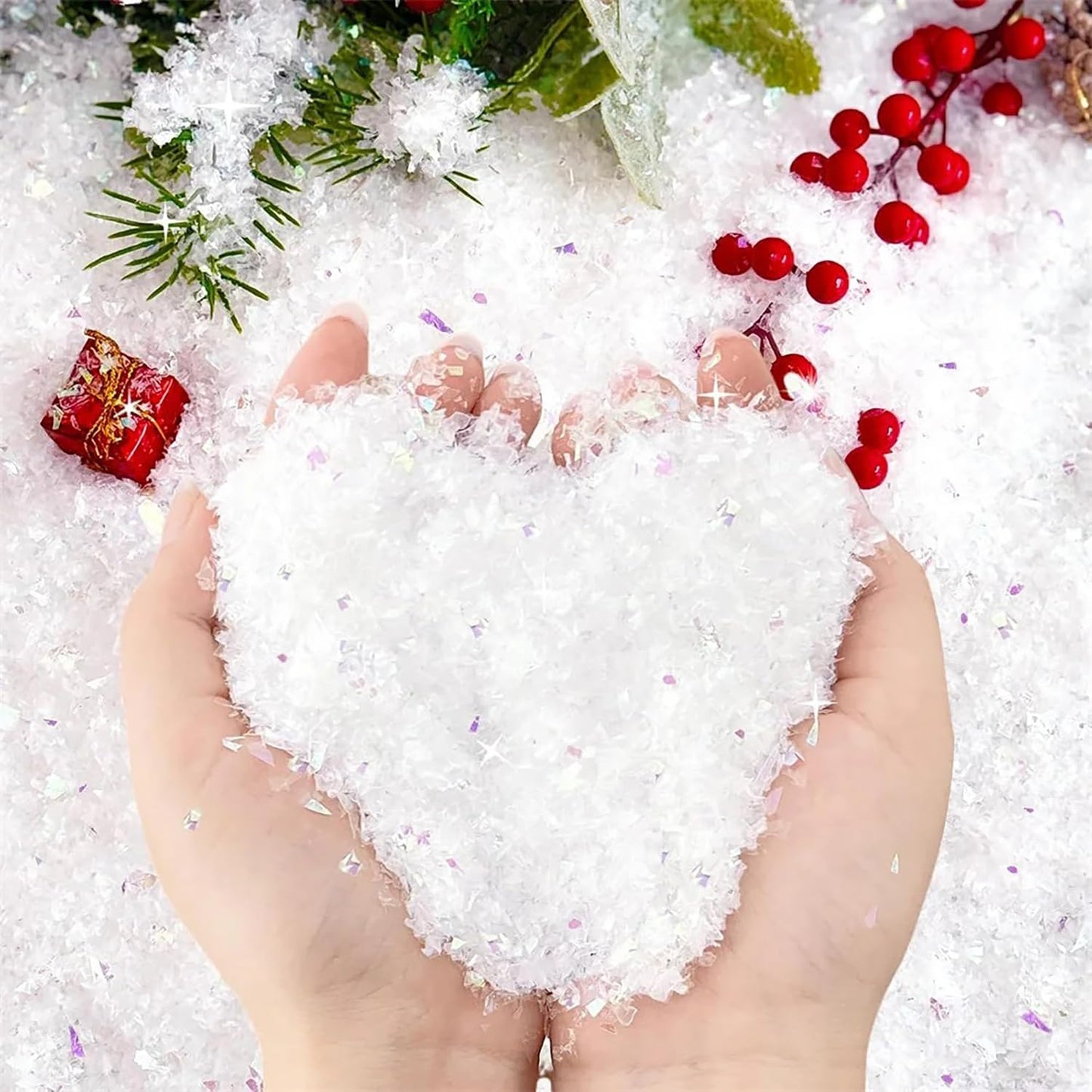 Skiennix Fake Snow Decoration - Sparkly White Artificial Snowflakes for Christmas | 50g Glitter Powder