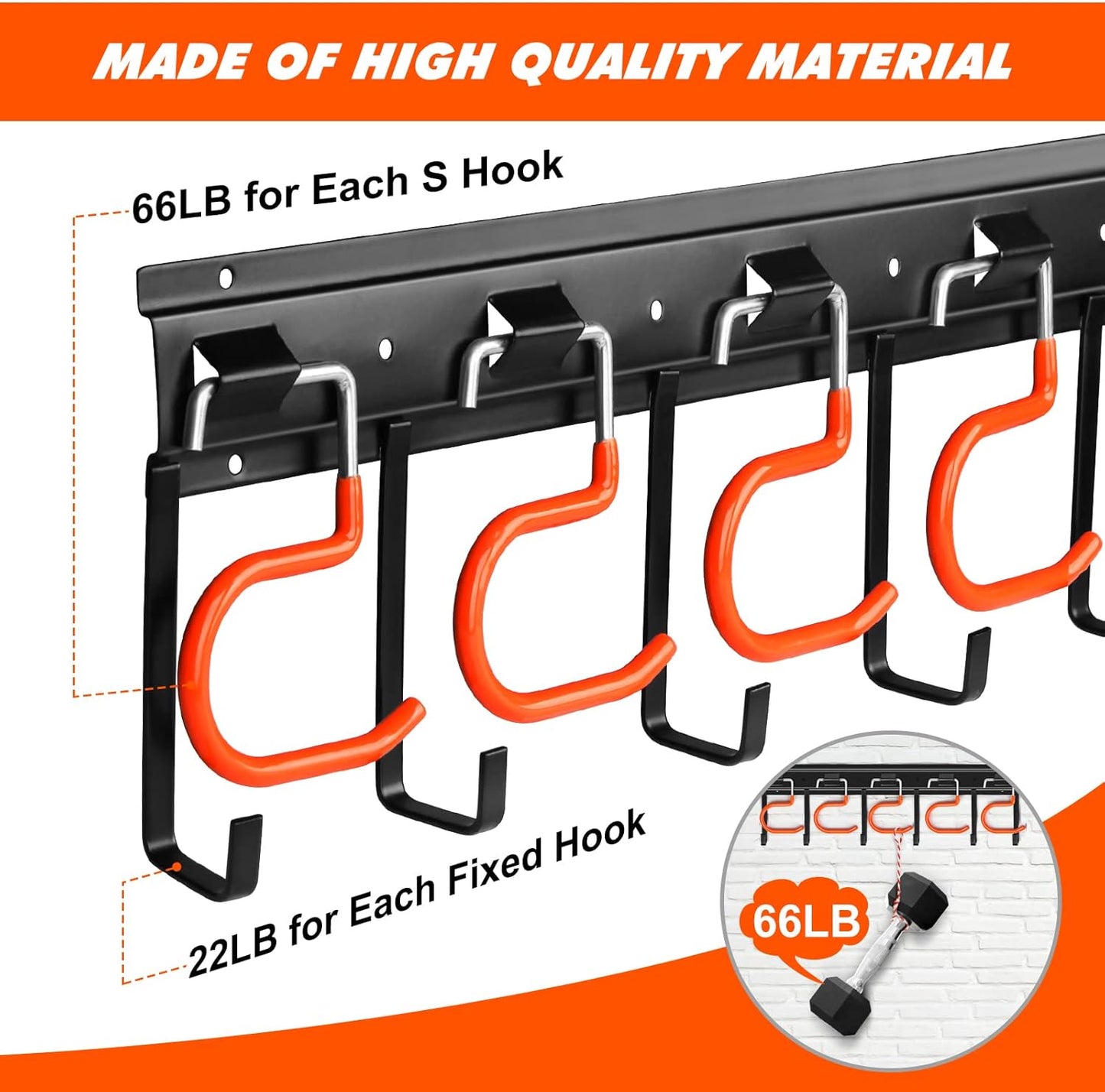 TVKB 68'' All-Metal Garden Tool Organizer - Adjustable Wall-Mount Storage with Heavy-Duty Hooks