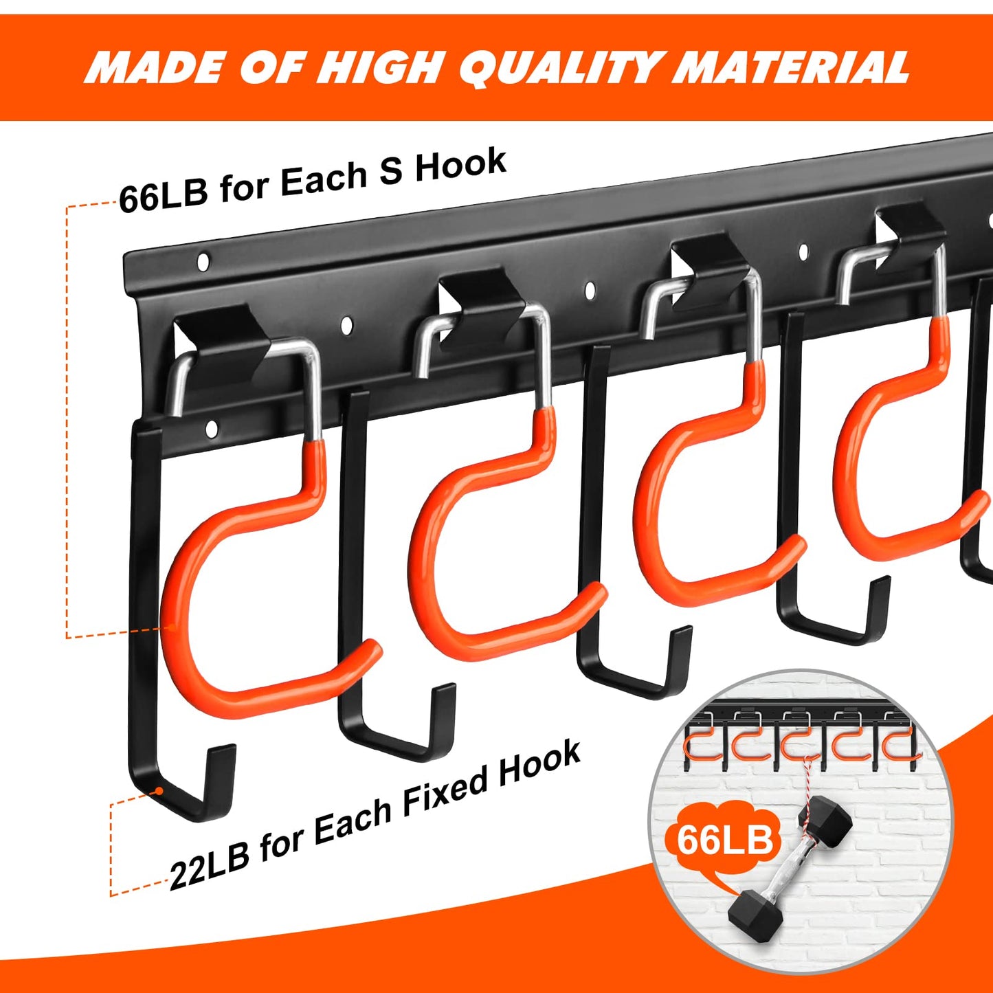 TVKB 68'' All Metal Garden Tool Organizer Adjustable Garage Tool Organizer Wall Mount Garage Organizers and Storage with Heavy Duty Hooks Tool Hangers for Garage Wall, Shed, Garden