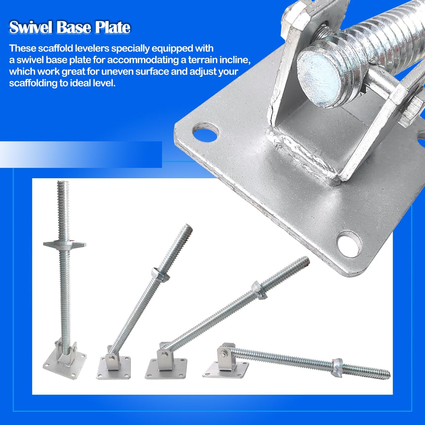 GaeaAuto 4 Pack Scaffold Swivel Screw Jack Solid Stem Adjustable Leveling Jacks with Base Plate for Baker-Style Scaffolding Equipment