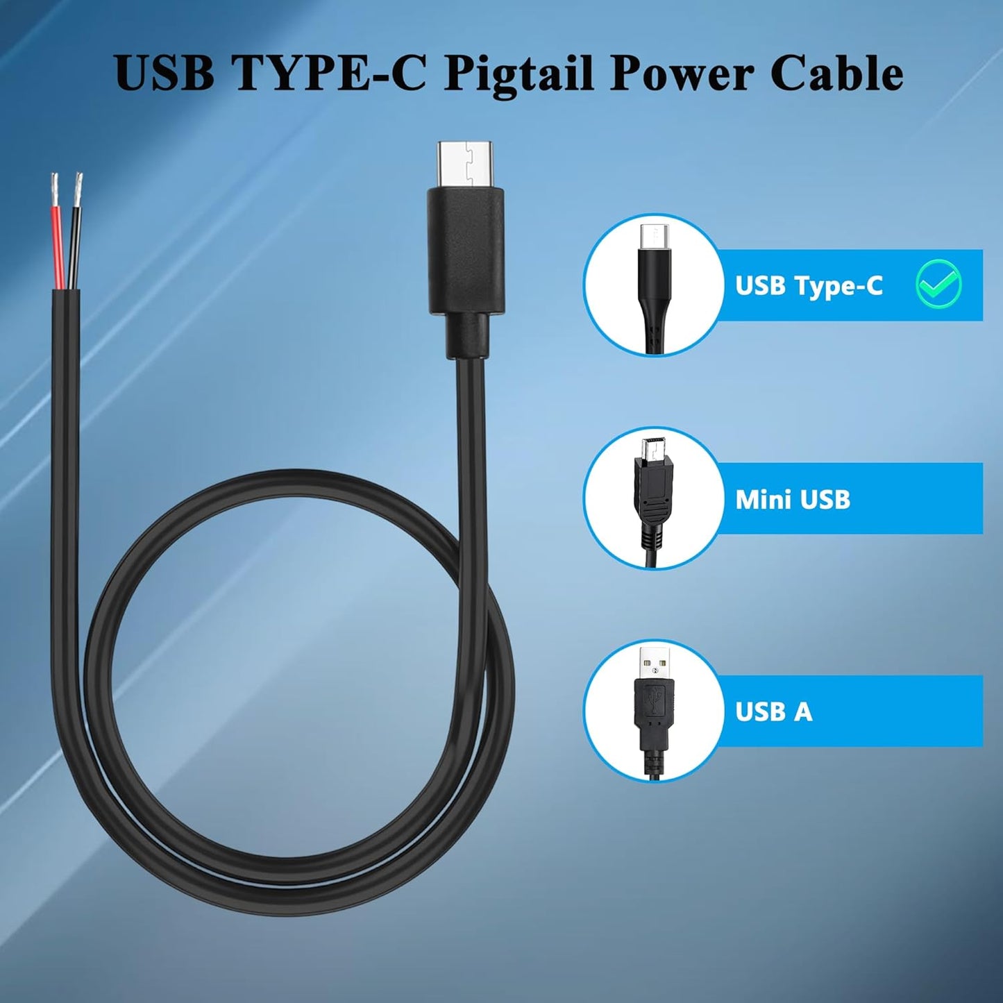2 Cable,5V 3A 22AWG 2 Repair-0.5M/1.64FT (2PCS) USB Type-C Pin Bare Wire USB C Male Plug to Pin Open End Pigtail