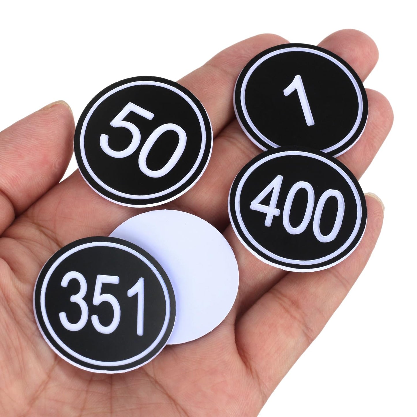 NumRealm 35mm ABS Plastic Round Table Numbers, Locker Cabinet Numbers Signage Tags Labels - Black 1 to 50
