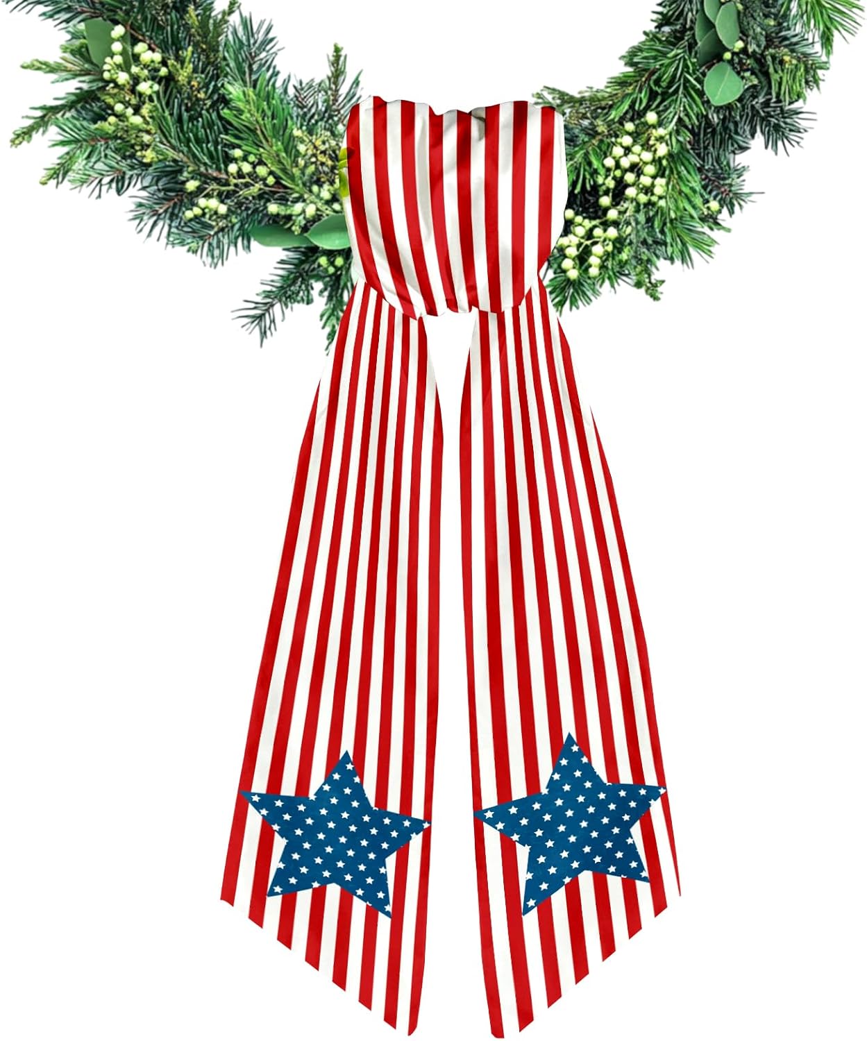 Patriotic Wreath Sash - Red White Stripe Star Design | Burlap Garland Ribbon for 4th of July Decor, 5.1 x 54.3"