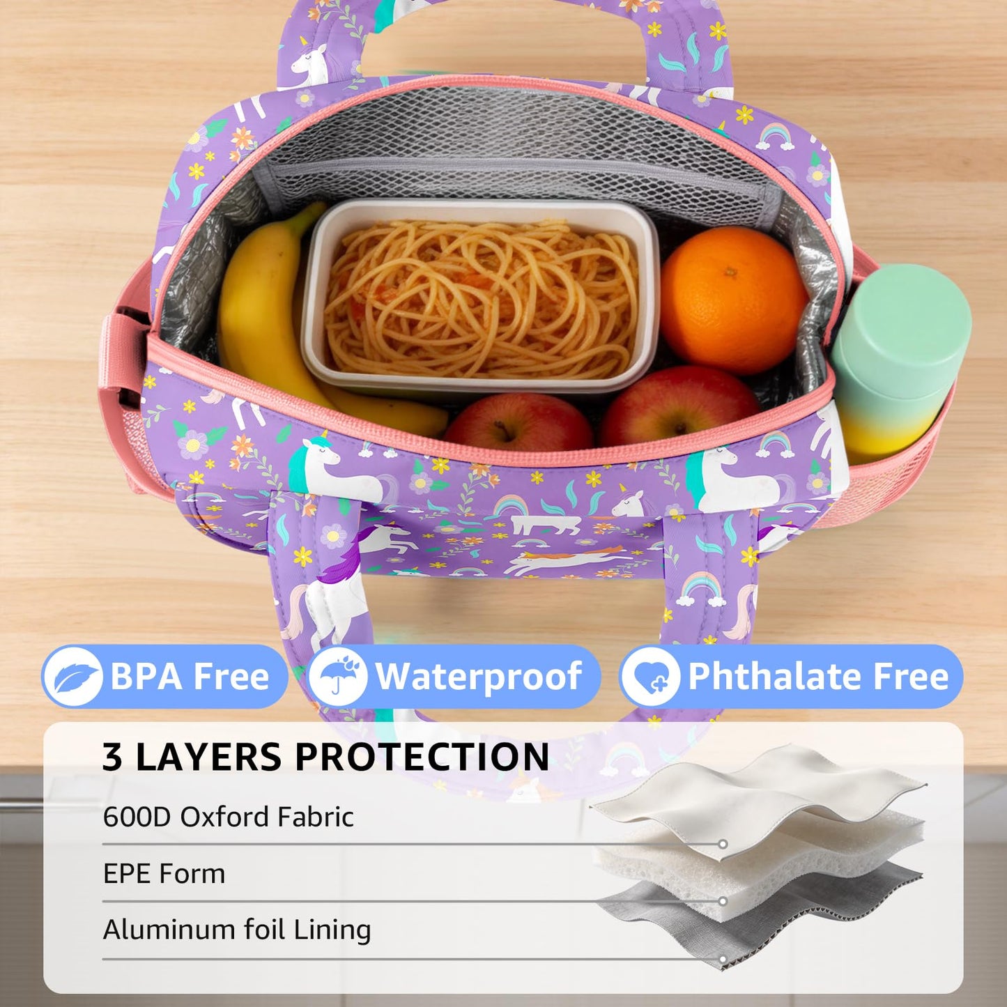 ZAZIWZ Lunch Bag for Kids Insulated Lunch Boxe for Girls Boys Small Reusable Cooler Tote Lunchbox Back to School Cute Lunchbag for Teens (unicorn)