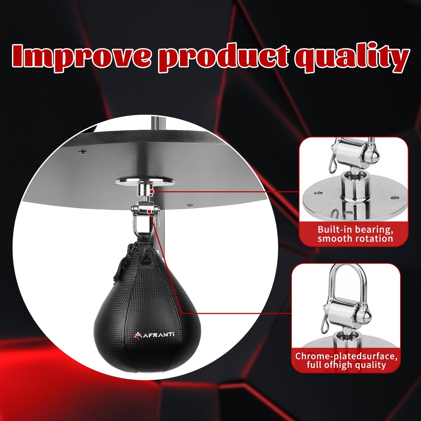 Afranti Heavy Duty Adjustable Speed Bag Platform Kit 24" with Speed Punching Ball (10"x7") Adjustable Height Wall Mount Professional Fitness Ball Boxing Reaction Training Set
