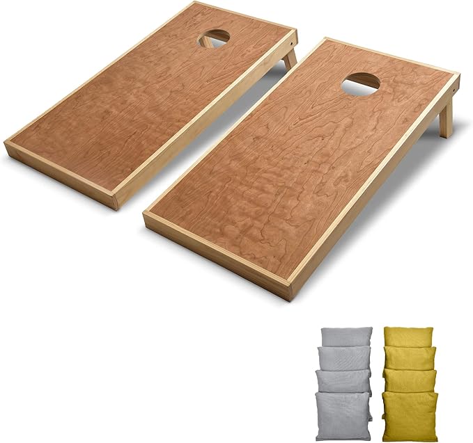 GoSports 4 ft x 2 ft Commercial Grade Cornhole Boards Set - Natural Wood Cornhole Boards, Choose from Different Bean Bag Color Combinations - Gold & Gray
