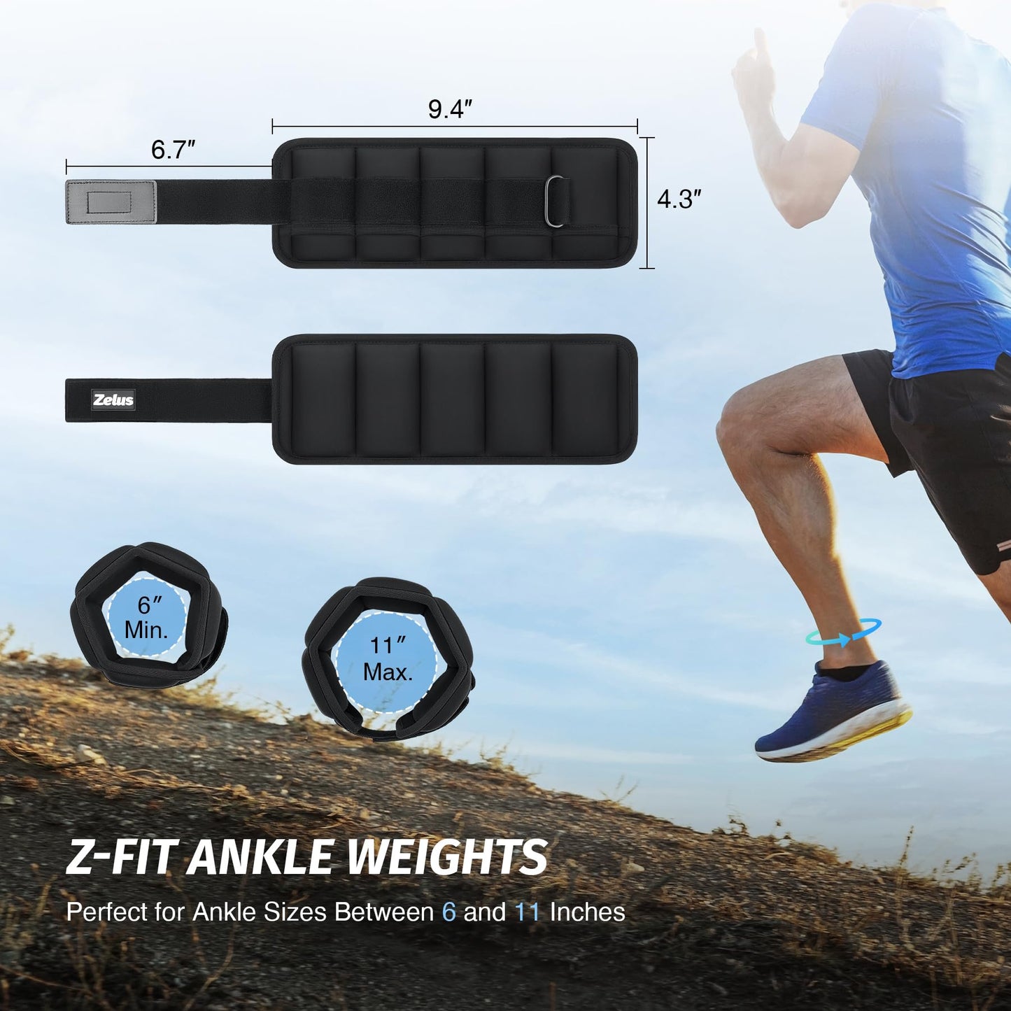 ZELUS 1 Pair Adjustable Ankle Weights, 0.8-4 lb Z-Fit Ankle Weights for Women Men, Ultra Thin Leg Weights for Women with Adjustable Straps, 0.4-2 lb per Arm Weight for Gym Home Yoga Jogging Walking