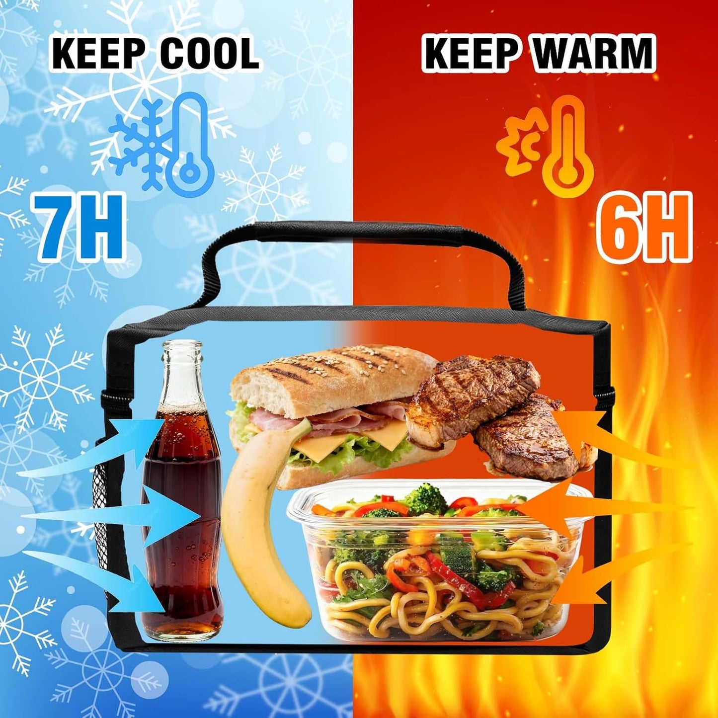 ONFAON Insulated Lunch Bag - Reusable Leakproof Cooler Tote with Adjustable Strap | Black