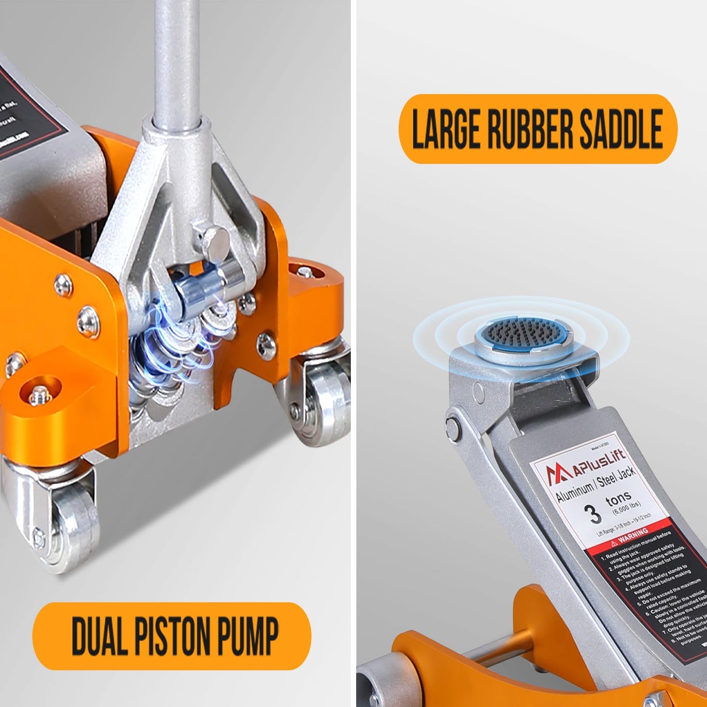 APlusLift AF350G 3 Ton Lower Profile Aluminum and Steel Racing Floor Jack with Dual Pistons Quick Lift Pump for Sport Utility Vehicle, Lifting Range 3-7/8"-19-1/2", Golden, Grey…