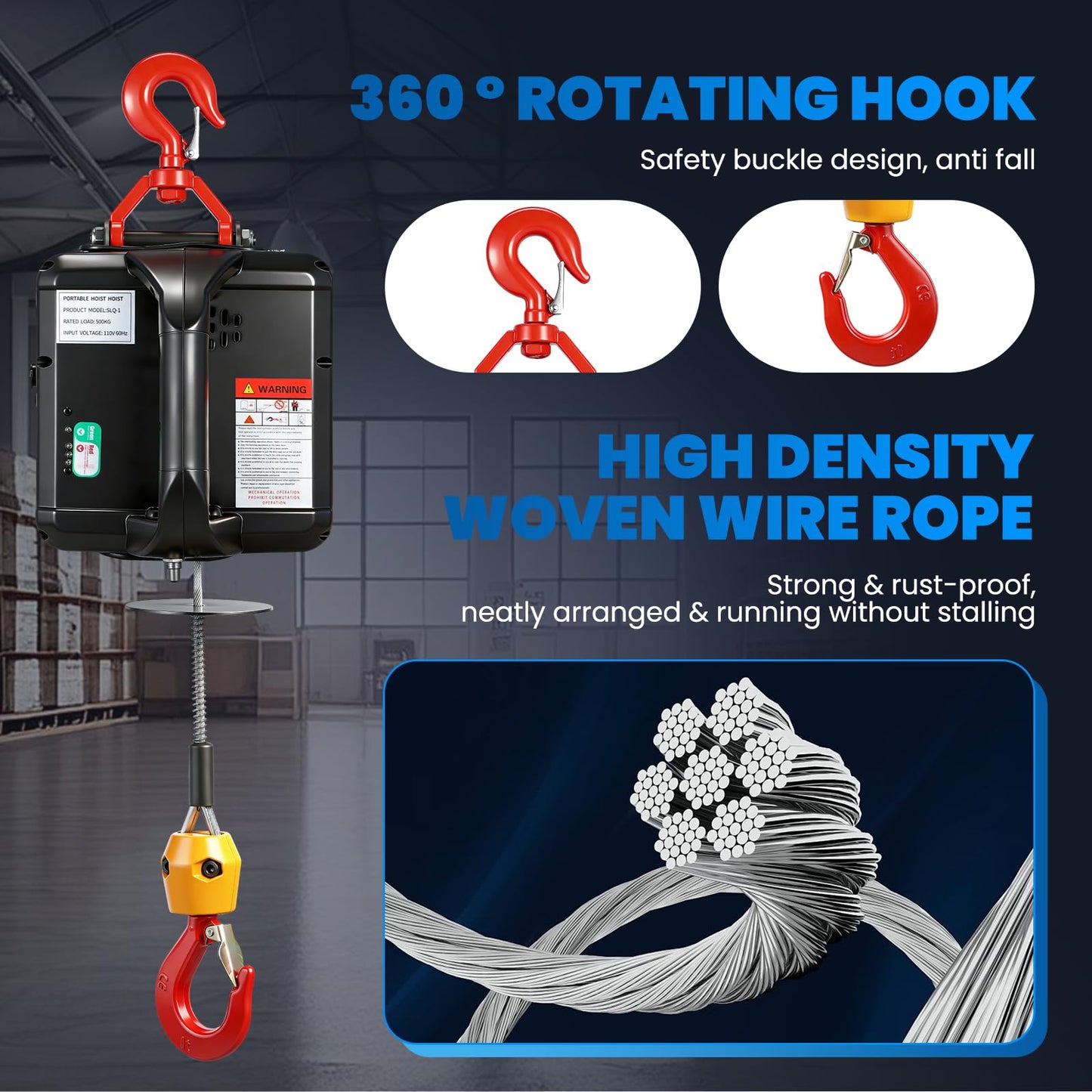 NEWTRY 3 in 1 Electric Hoist Winch 660lb, 110/120 Volt Portable Power Winch Crane with Cable Remote Control, 38ft Lifting Height, 16 ft/min Lift Speed, for Towing and Pulling