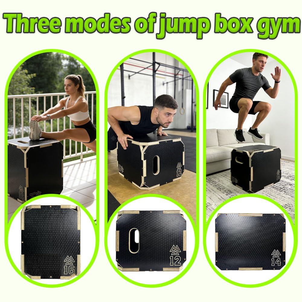 3 in 1 Non-Slip Wooden Plyometric Jump Box Adjustable Box Jumps for Home Gym Step-Ups Training
