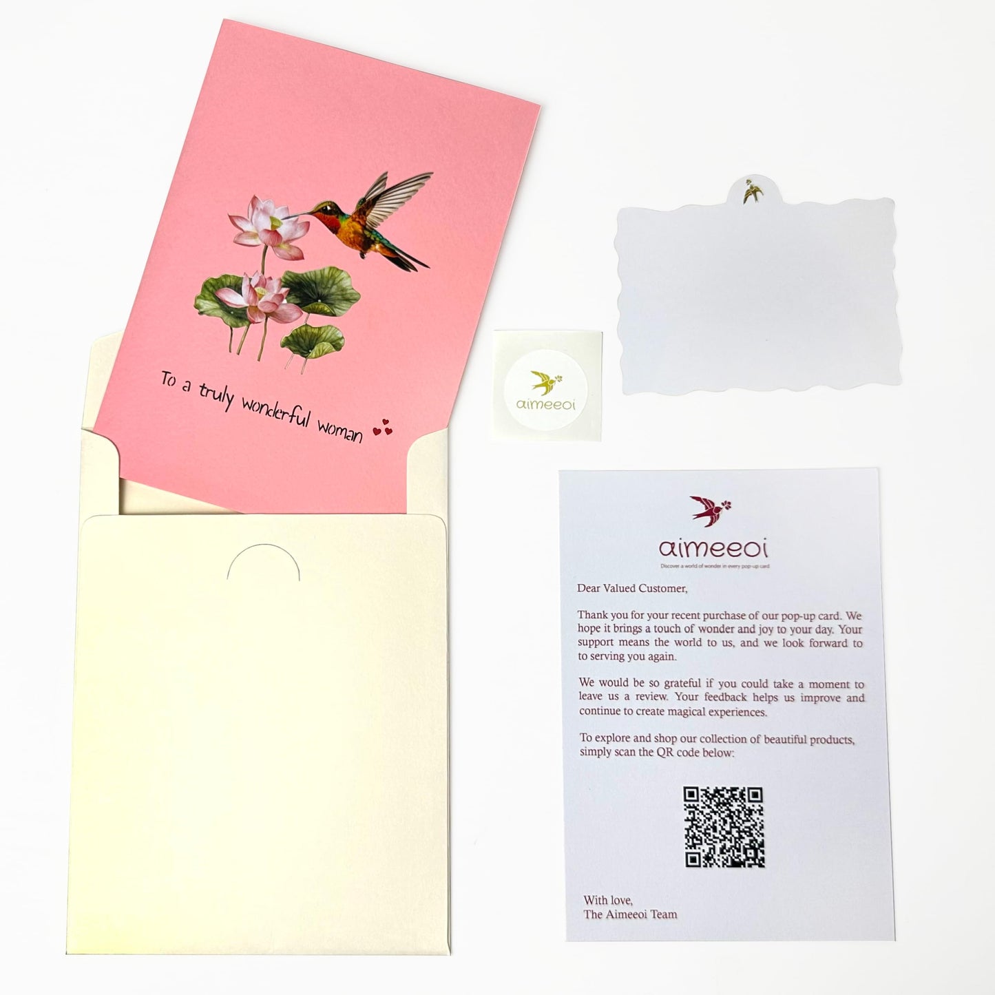 Pop Up Birthday Cards for Women, Hummingbird 3D Birthday Card, Beautiful Hummingbird and Lotus with Koi Fish Design, Pop Up Cards All Occasion for Mother, Mom, Her, Granmother and Daughter, Mothers Day Card