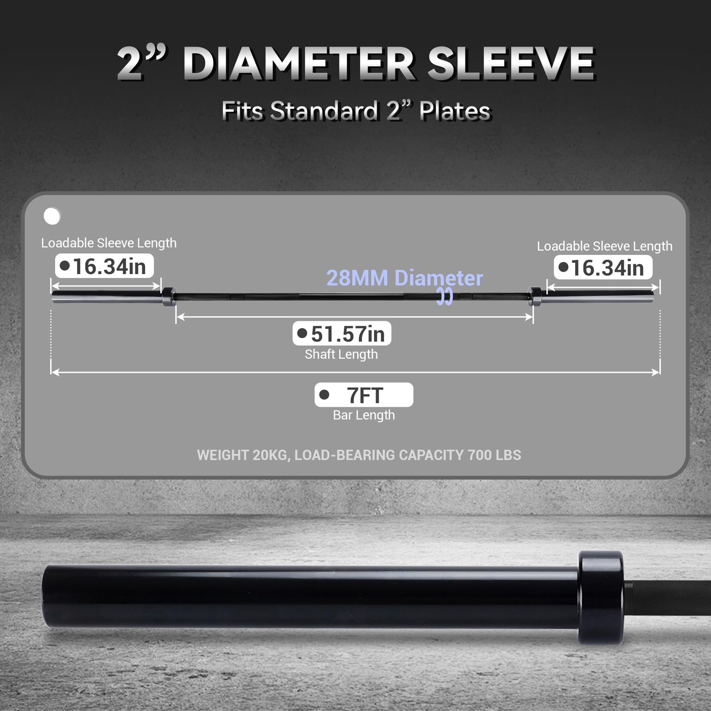 7FT/4 ft Home Gym Barbell Bar – 700LB/1500LB/500LB Capacity, Anti-Slip Knurling, Solid Steel, for Weightlifting, Strength Training