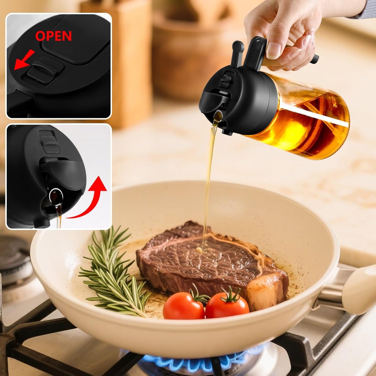 Sweet View Olive Oil Sprayer - 16oz Glass Dispenser for Cooking & BBQ | Kitchen Gadget (Black)