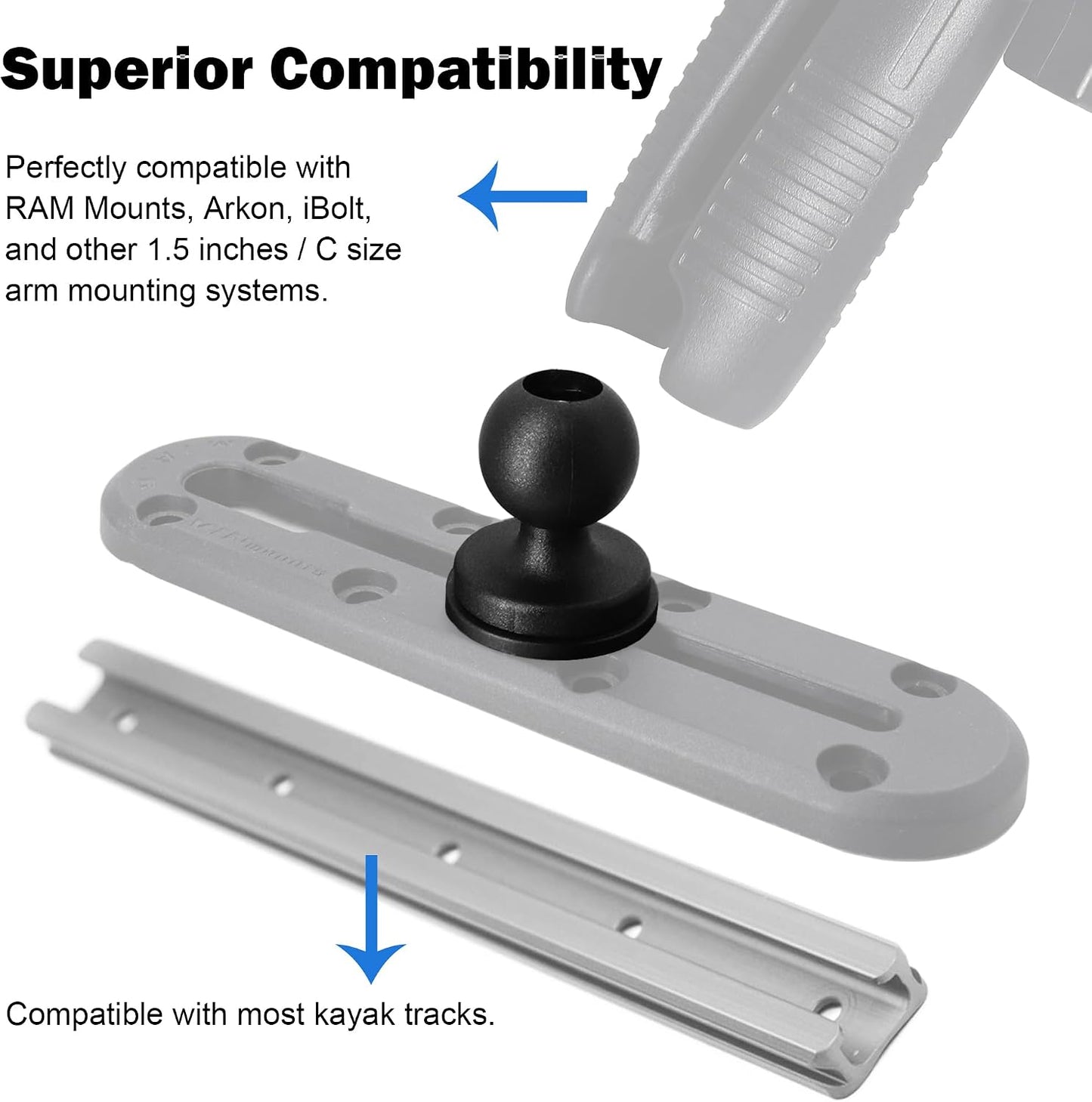 WINDFRD 2 1" 1 inch/B pcs Track Ball Mount Base with T-Bolt Attachment for Kayak/Boat Track, Compatible with RAM