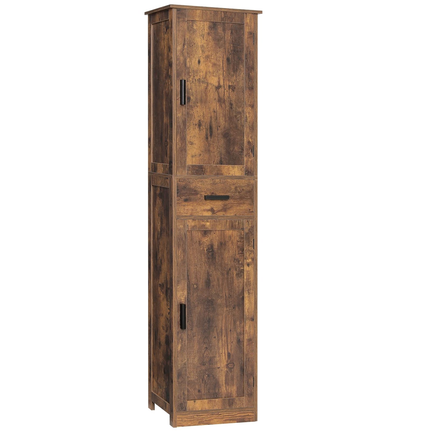 usikey 67'' Tall Storage Cabinet with Adjustable Shelves & 2 Doors, Bathroom Cabinet with 1 Drawer, Narrow Tall Cabinets for Living Room, Home Office, Rustic Brown UNSNG040F