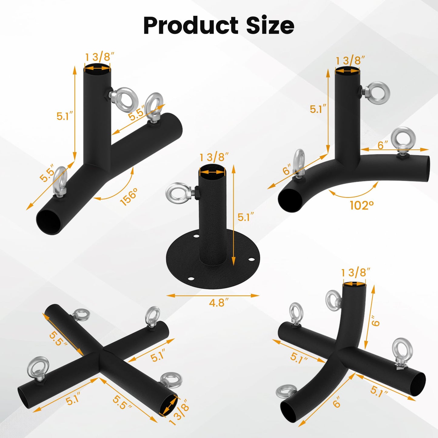 Neorexon 1 3/8'' Canopy Fittings for 8 Leg Carport Frame Parts, Black Canopy Pipe Fittings with Eye Bolts, Carport Frame Kit Low Peak Connectors with 156 Degree Angle(20Pcs)