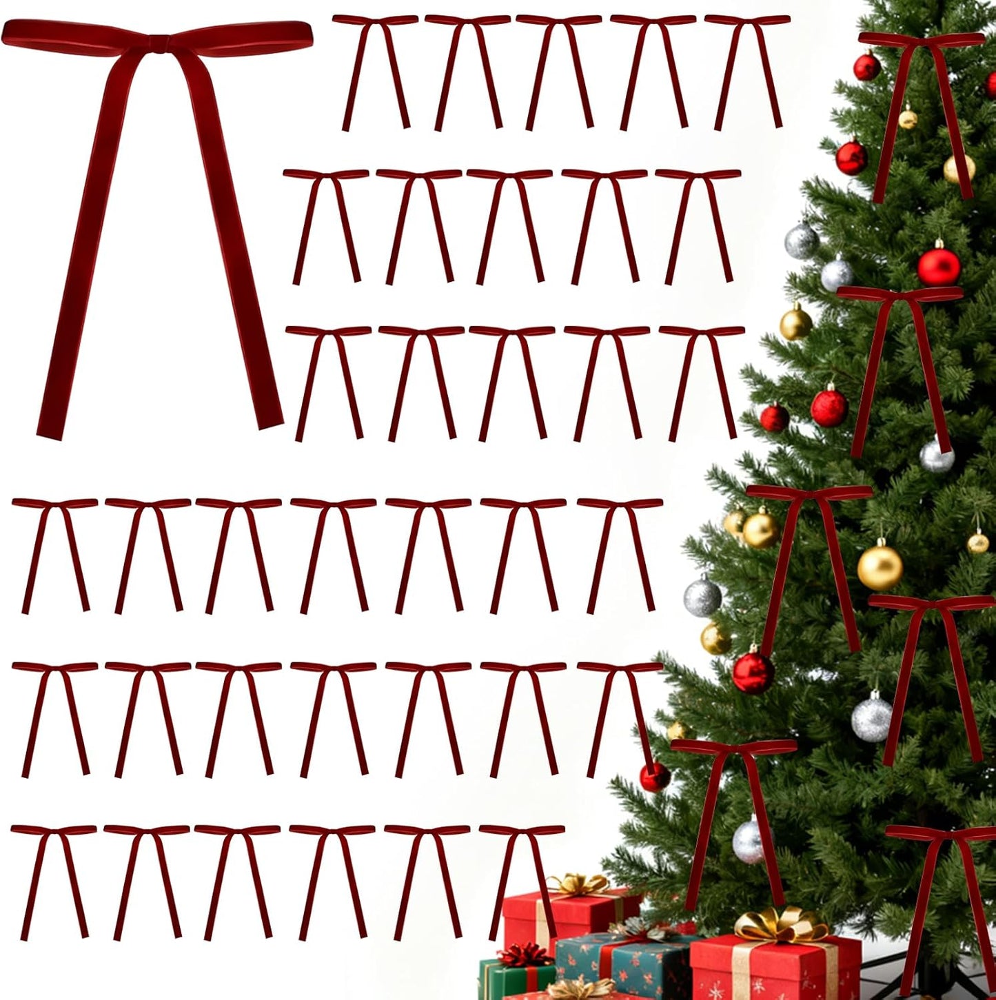 Regine Switzerland Velvet Christmas Tree Bows - 36 Pcs 5x7 Inch Burgundy Decor for Wreaths & Garlands