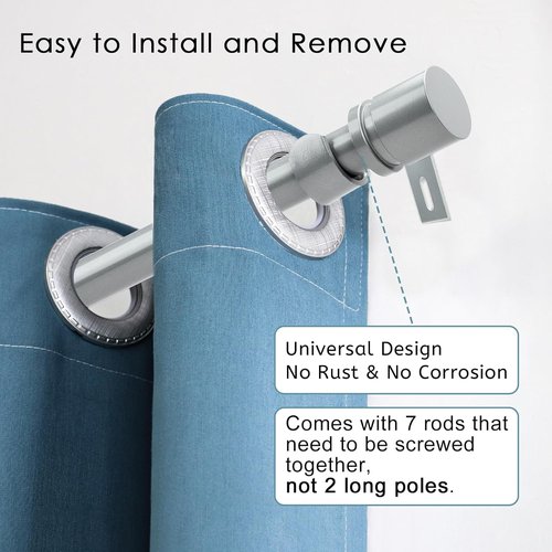 Byondeth Curtain Rods - Adjustable 16 to 120 Inches | 1 Inch Diameter with Aluminum End Cap, Silver Gray