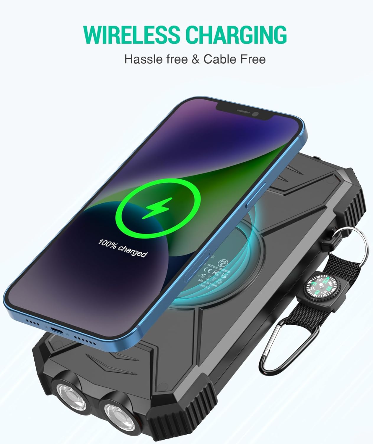 BLAVOR 10,000mAh, 20W Pack Solar Power Bank Portable Wireless Charger, Fast Charging External Battery with USB C