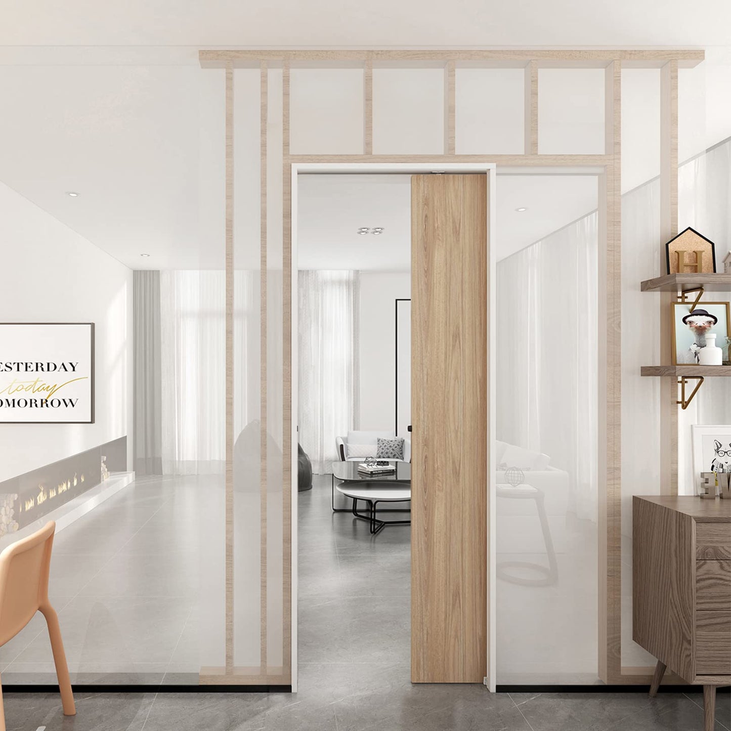 JUBEST 8FT Commercial Grade Pocket Door Hardware and Track Set, Sliding Door Hardware 92", Durable and Smoothly, Easy to Install