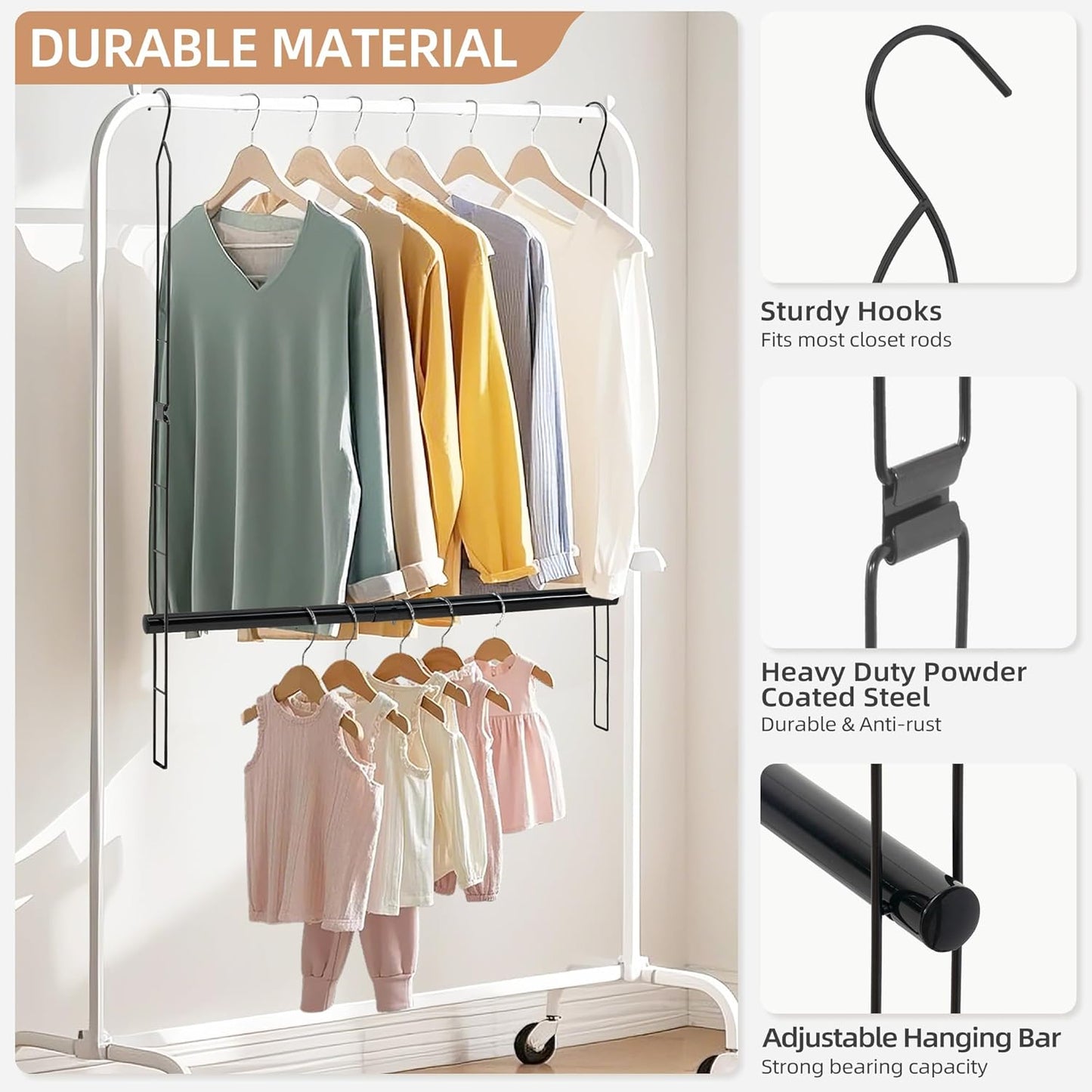 Storage Maniac Adjustable Closet Hanging Rod - Space-Saving Organizer for Clothes | 2 Pack Black