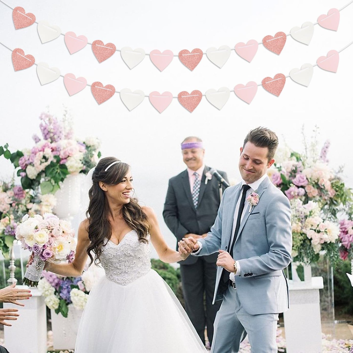 Rose-Gold Light Pink-White Party-Decorations Heart-Garland - 40ft Valentines Glitter Streamers Banner,Galentines Women Romantic Special Night Wedding Bachelorette Birthday Backdrop Decor Burgleda