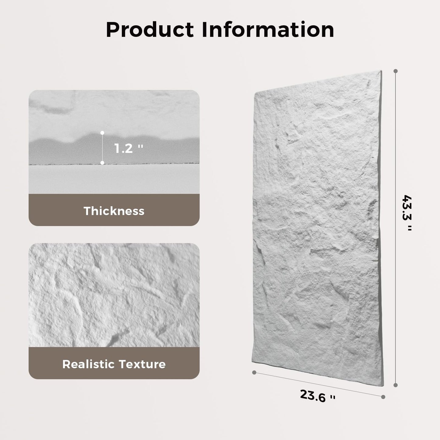 VESLARA 4 PCS Faux Stone Wall Panel 43.3’’ x 23.6’’ PU Wainscoting Panel with Lava Stone Design 3D Wall Panel for Interior Wall Decor Bedroom Living Room Office White