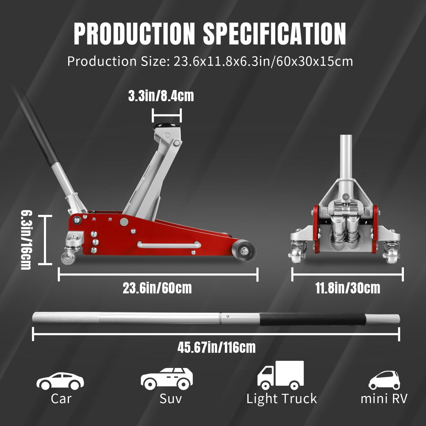 Jack Boss 3 Ton(6,600 LBs) Low Profile Aluminum and Steel Car Jack with Dual Piston Quick Lift Pump and Jack Stands 2 Ton (4,400 LBs) Lifting Car Stand, Fit Use for Cars Automotive Sedans, Red, 2 Pack