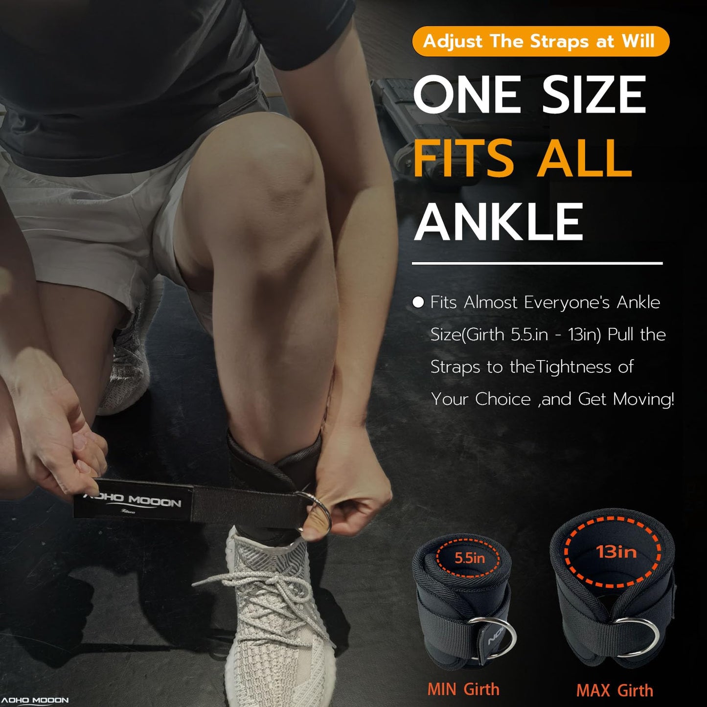 AOHO MOOON Comfortable Adjustable Ankle Straps for Cable Machines Women, Gym Workout Leg Straps, Ankle Cuffs for Glute Workouts, Foot Straps for Kickback, One Size Fit All with D Ring