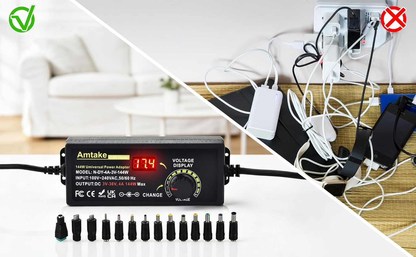 Amtake 4A 144W 3V~36V 3V 5V 12V 24V 30V 36V 14 Adjustable Universal Power Supply Adapter Adjustable Variable Switching