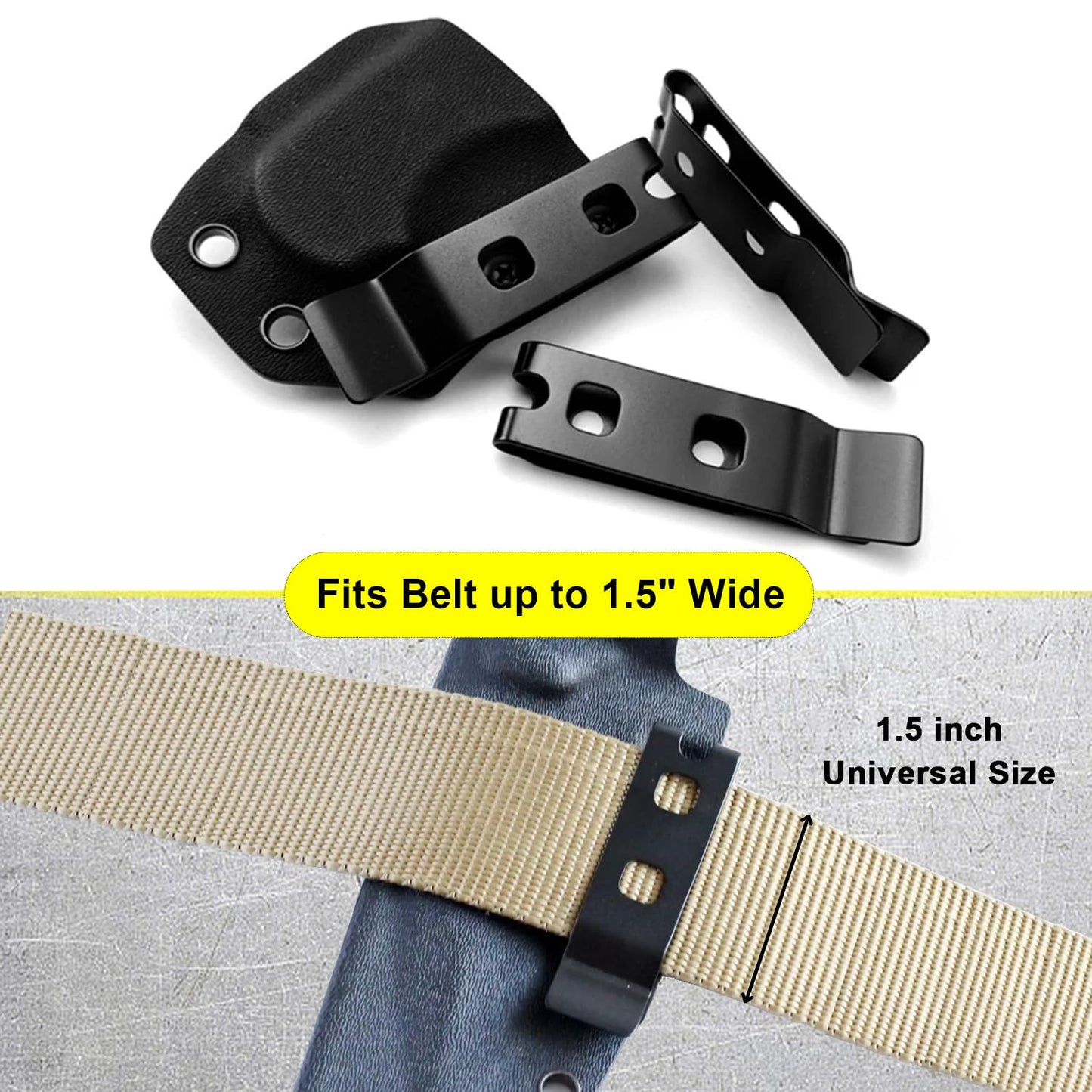 2-Pack Knife Sheath Belt Clip Holster Tactical Belt Buckle Kydex Belt Clip Universal Utility EDC Clip Camping Mag Pouches Sheath Tool with Screws for Holsters, Kydex Sheath, Metal Knife Clip