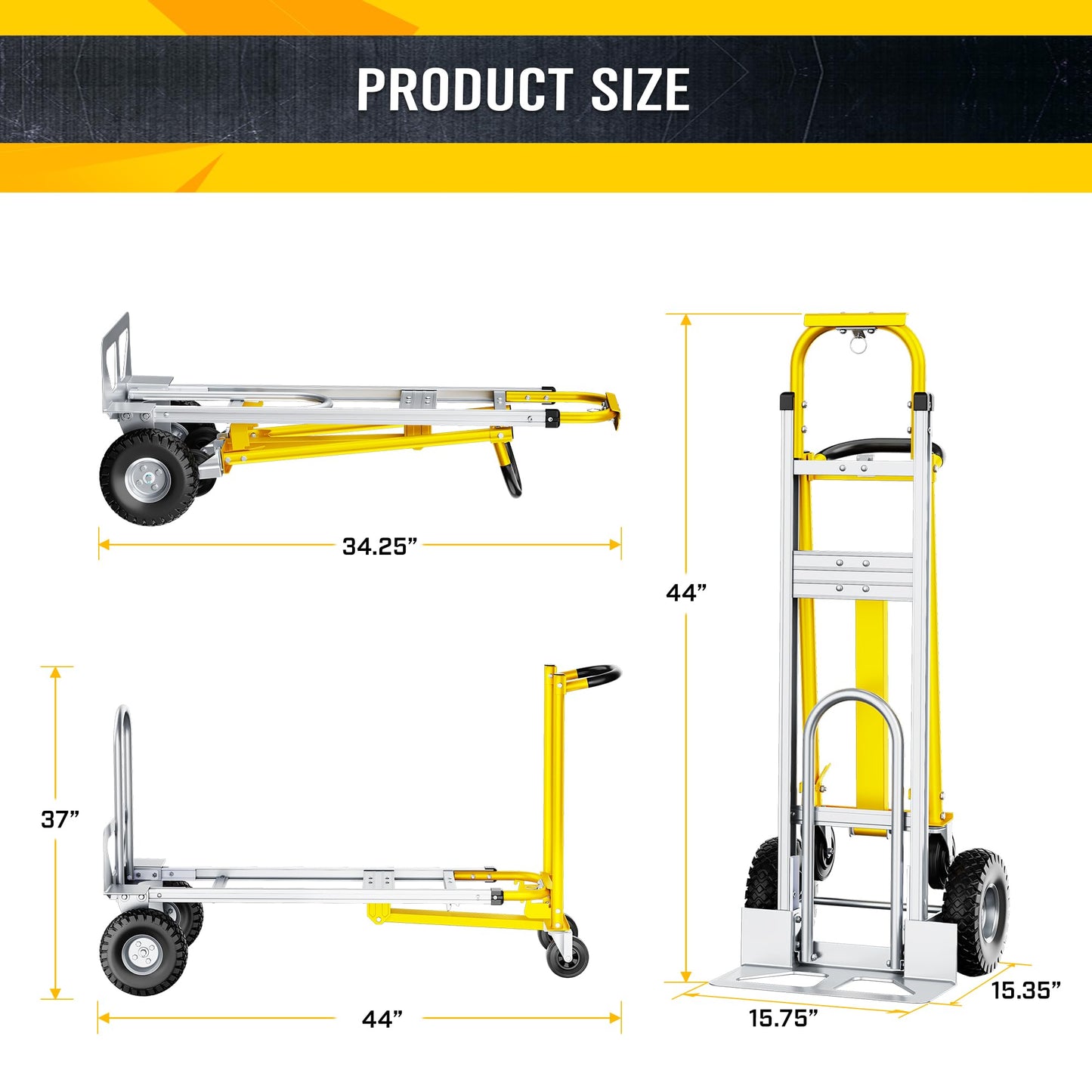 Dkenicor 4 in 1 Folding Hand Truck, 1000lbs Capacity Dolly Cart Industrial Convertible Heavy Duty with Retractable Handle and 4 Rubber Wheels, Collapsible Cart for Home, Office, Warehouse, Silver
