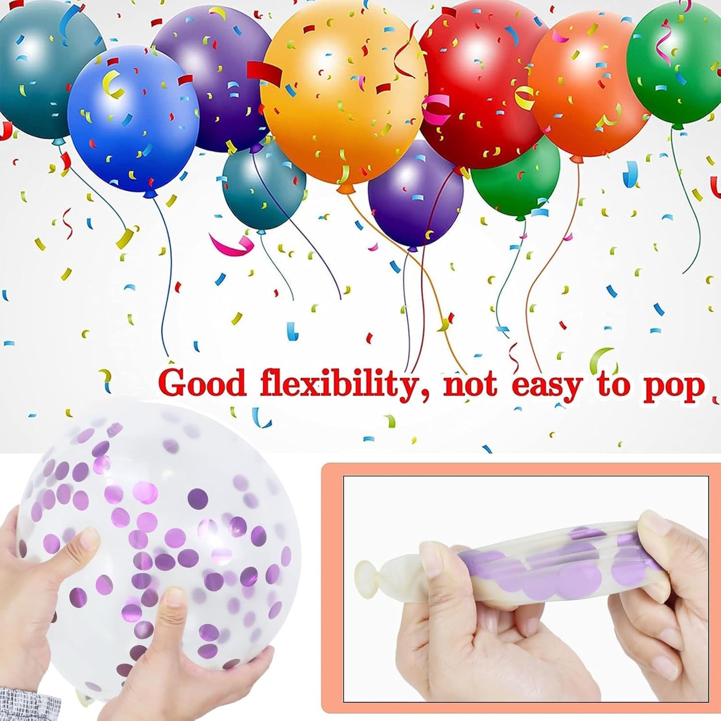 Skiennix 68Pcs Pink & Purple Balloons - 12 Inch Metallic Latex & Confetti Balloons for Parties