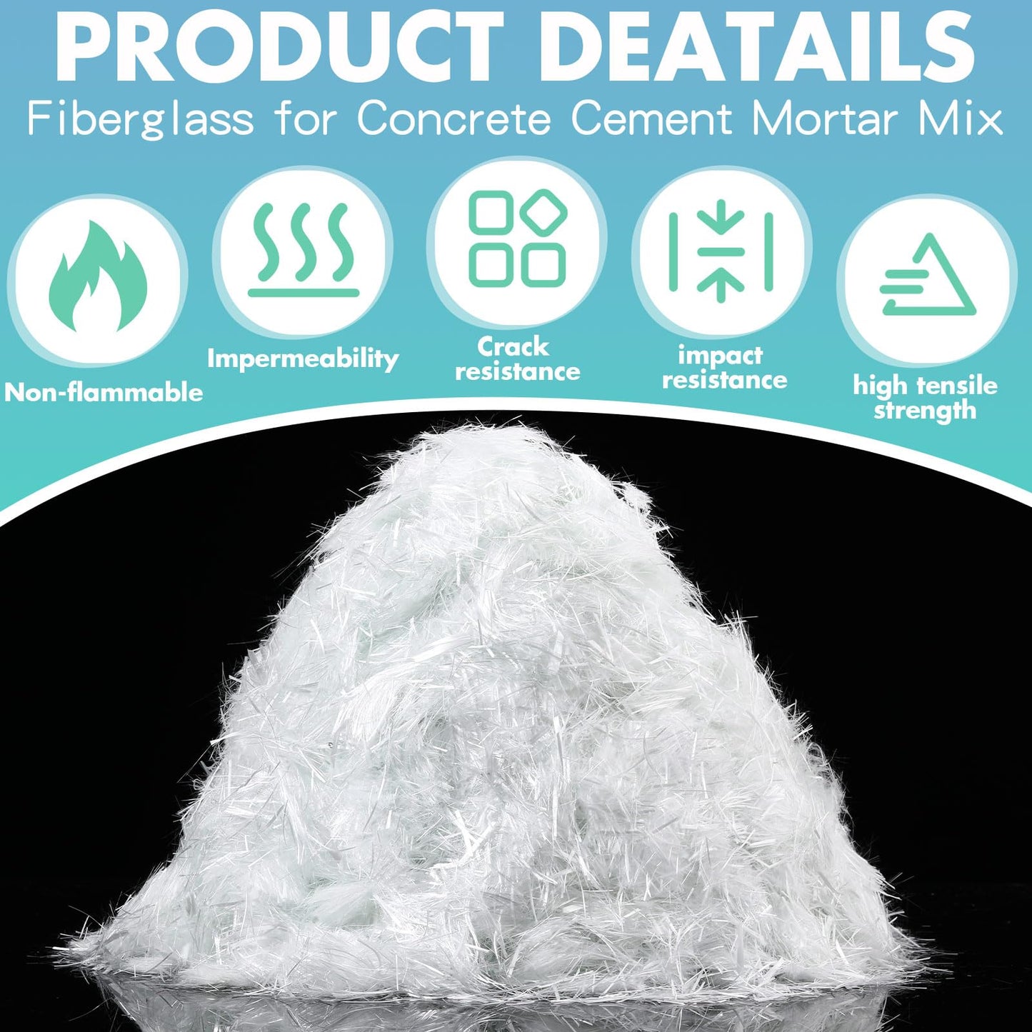 Frienda 6.6 Lb Fiberglass for Concrete Cement Mortar Mix Reinforcement Anti Seepage Anti Cracking Glass Fibers Concrete White Fiber Glass for Concrete Building Walls Garden Floor, 0.75 Inches/ 19 mm