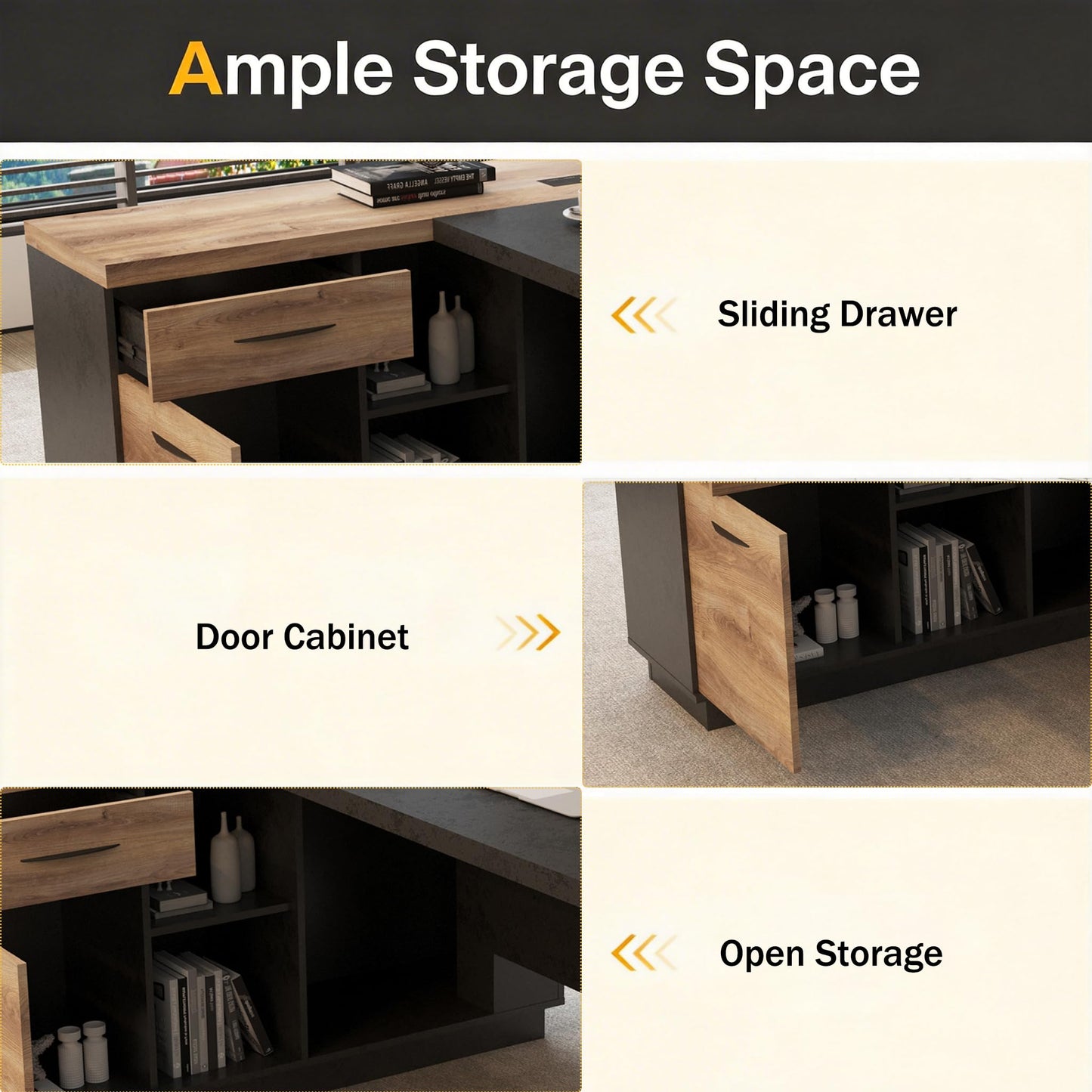 ONNAHOMEStlyle 78.74 Inch L Shaped Office Desk with Drawers & Built-in Power Access, Large Executive Workstation with Storage Cabinet, Modern Wooden Desk for Business or Home Office (claybank, Right)