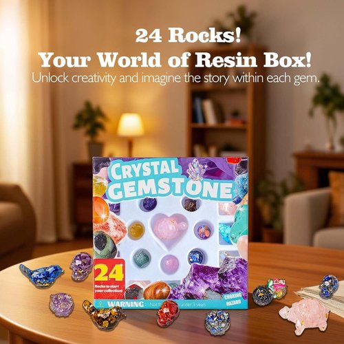 Crystal Advent Calendar 2025 - 24 PCS Gemstones, Minerals & Fossils Collection | Christmas Countdown