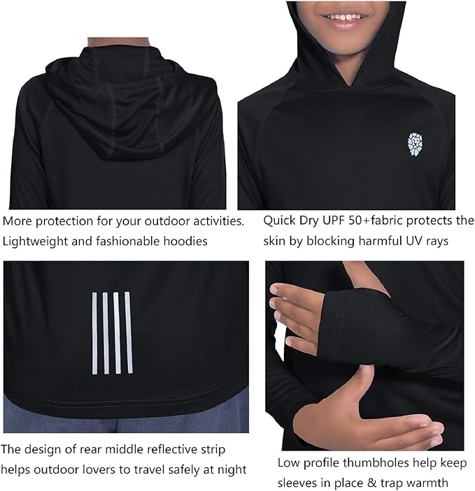Hoodies for Boys Outdoor Recreation Shirts - Youth Athletic Tops Sun Protection UPF 50+