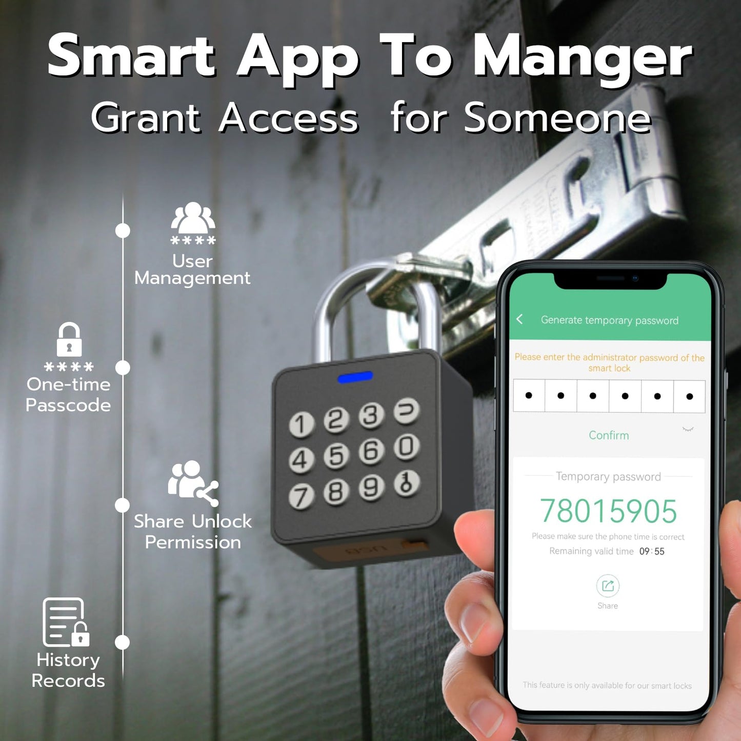 Foxlock Smart Locker Lock, Fingerprint Keyless Biometric Padlock, Weatherproof Biometric Combo Lock with Bluetooth APP, Smart Combination Pad Lock Storage Unit Outdoor Fence Gate Shed