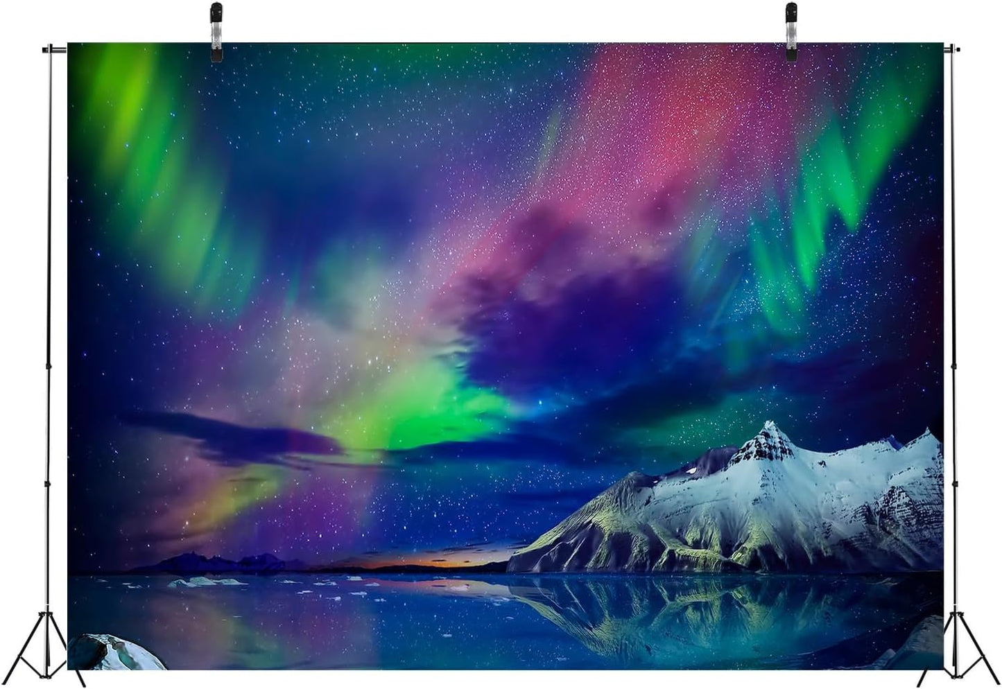 BELECO 5x3ft Fabric Gorgeous Northern Lights Backdrop Norway Aurora Borealis Alaska Snow-Capped Mountains and Sea View