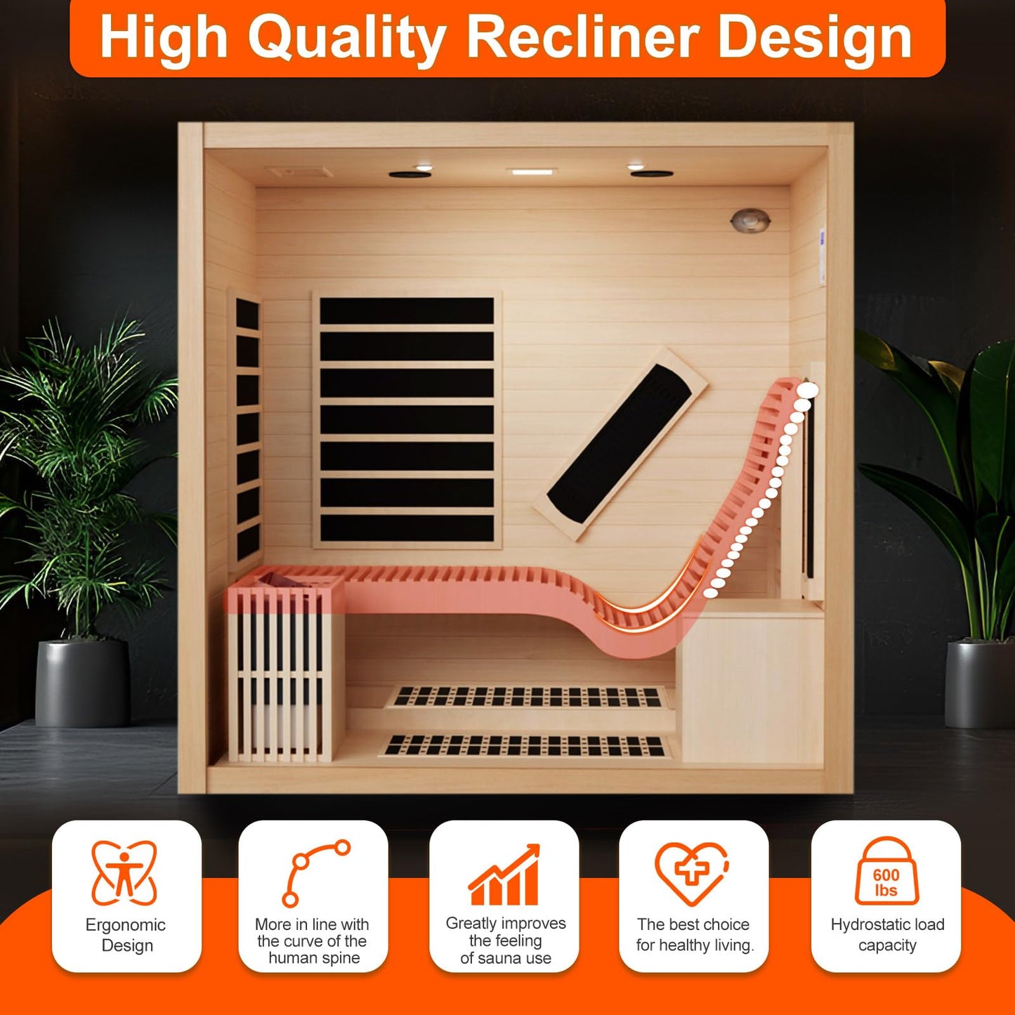 iDOTODO Far Infrared Wooden Sauna Room with Recliner, 1 Person Indoor Infrared Home Sauna, Indoor Saunas for Home 220V, 2300W, 7 Heaters, Hemlock, Bluetooth Speakers, 7 Color Light, Oxygen Bar