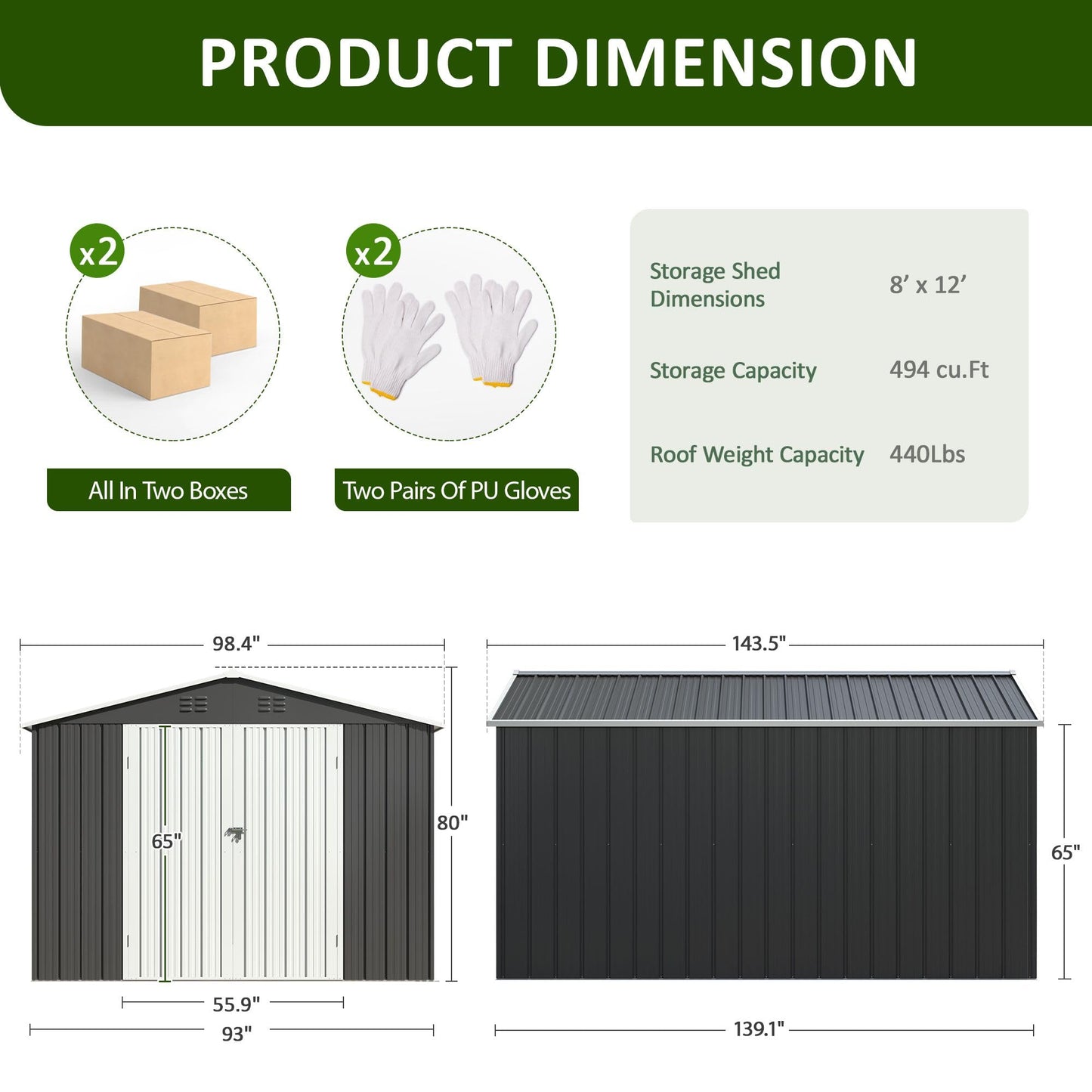 DAUSOLA 8.2x12 FT Outdoor Storage Shed, Metal Garden Tool Shed with Updated Frame Structure and Lockable Doors, Ideal for Backyard Garden Patio Lawn, Grey