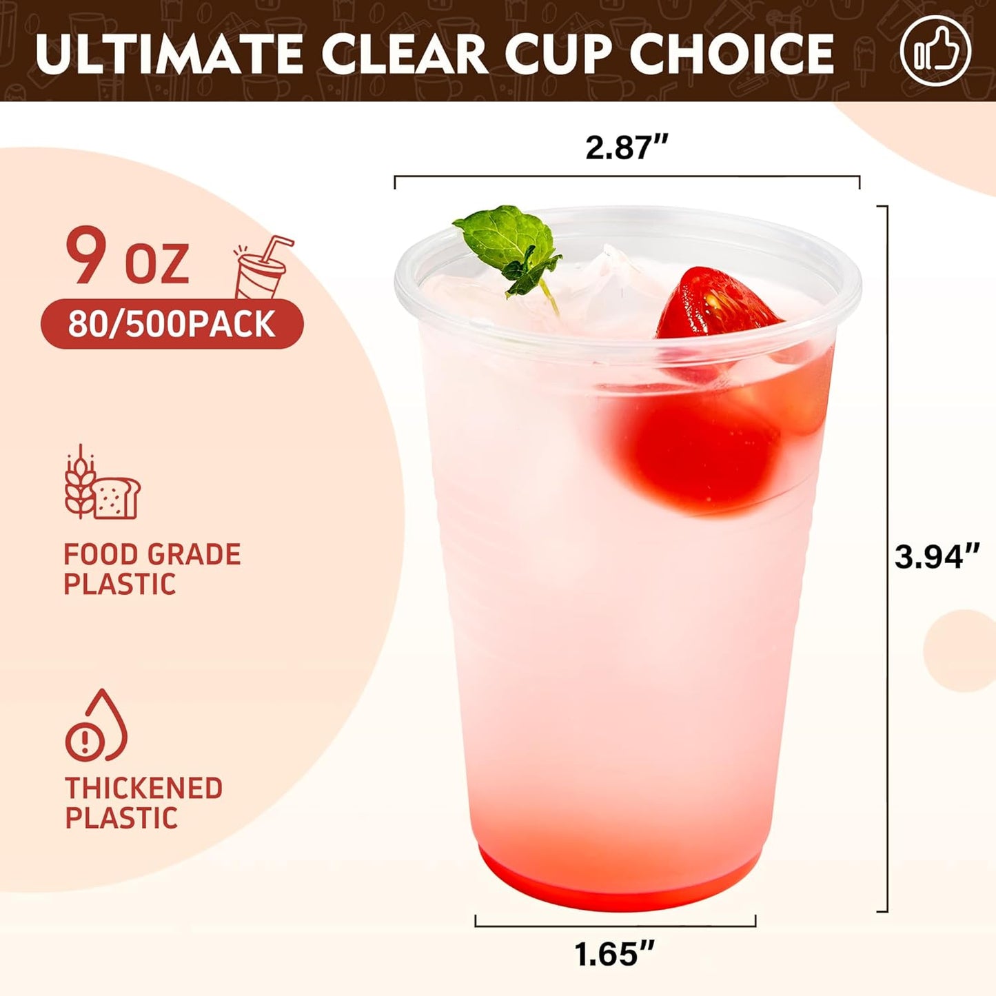 YEEHAW 9 oz Clear Plastic Cups - 500 Pack Disposable Drinking Cups for Cold Beverages | Perfect for Parties