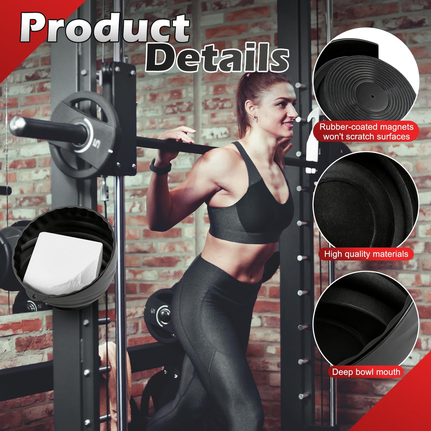 Gym Chalk Bowl Container, Magnetic Chalk Holder for Weightlifting Workout, Gym Chalk Holder Storage Magnet Bowl Gym Accessories