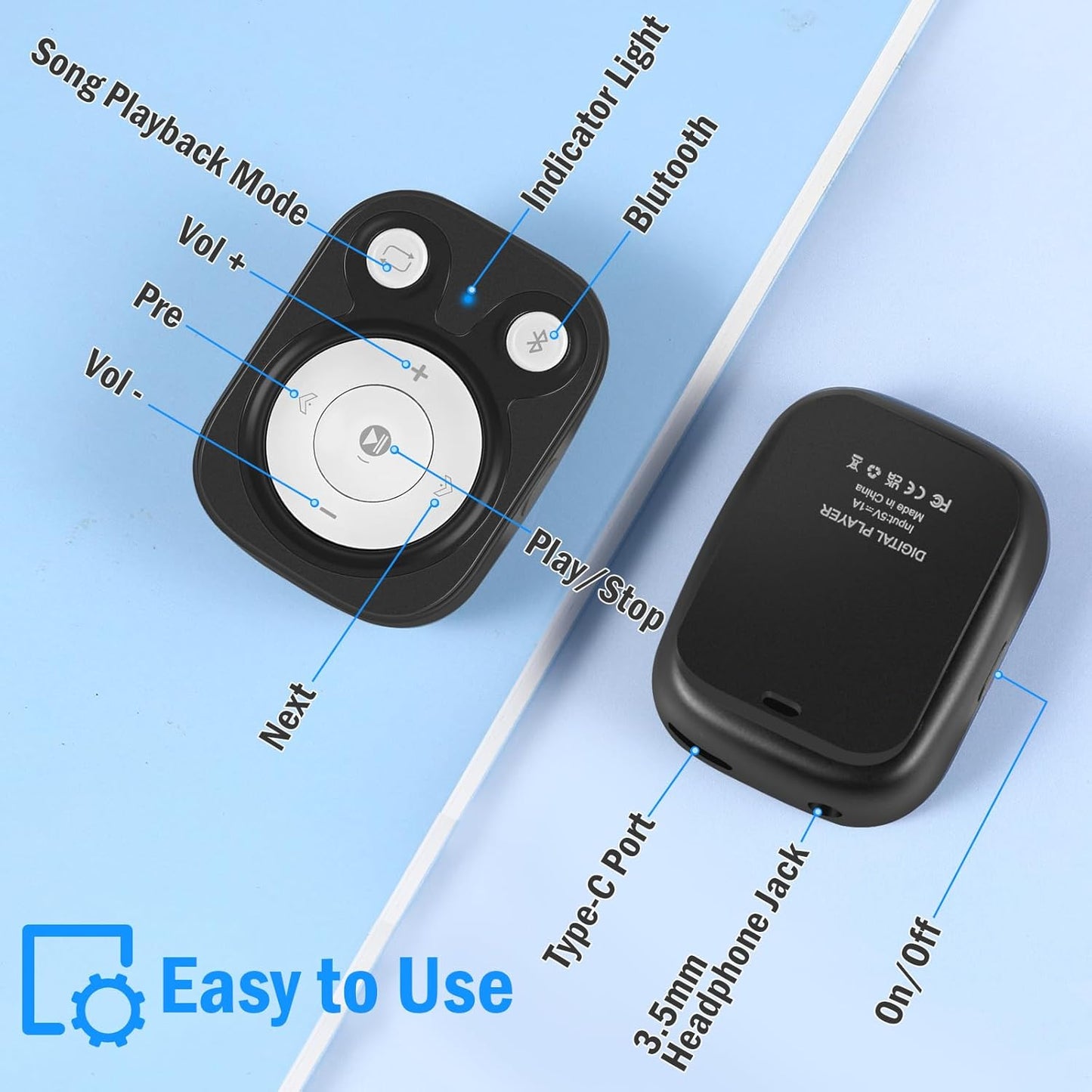 BEIGRAD MP3 5.3, 64GB Mp3 Mini Player with Bluetooth Portable Music Player with Sports Clip, OTG Function, Player NO