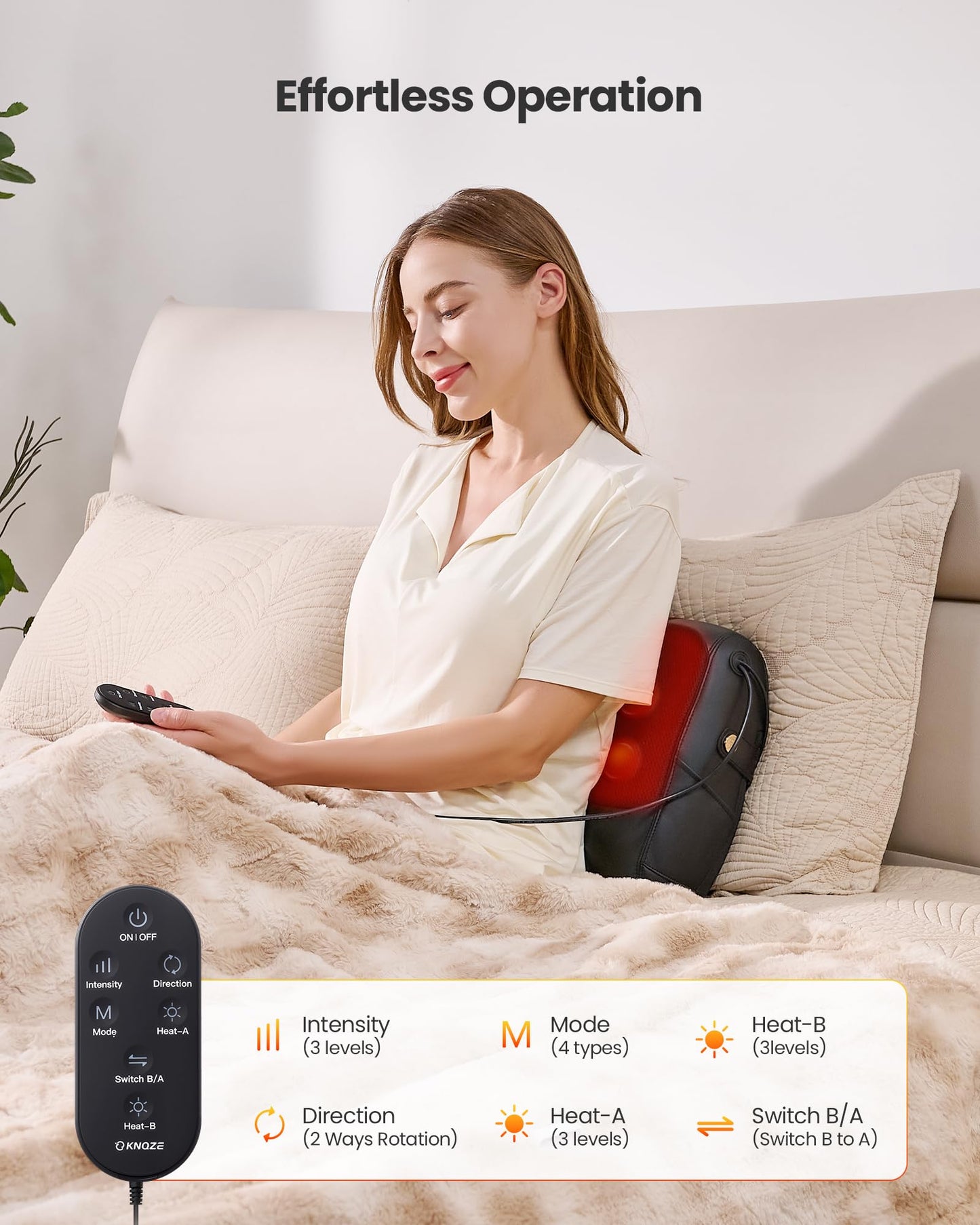 KNQZE Shiatsu Back Massager for Pain Relief with Heat, Fathers Day Gift, Deep Tissue Massage Cushion, Dual-Side Heating & Lumbar Support, Portable Chair Massager for Neck, Shoulder, Gifts for Mom Dad