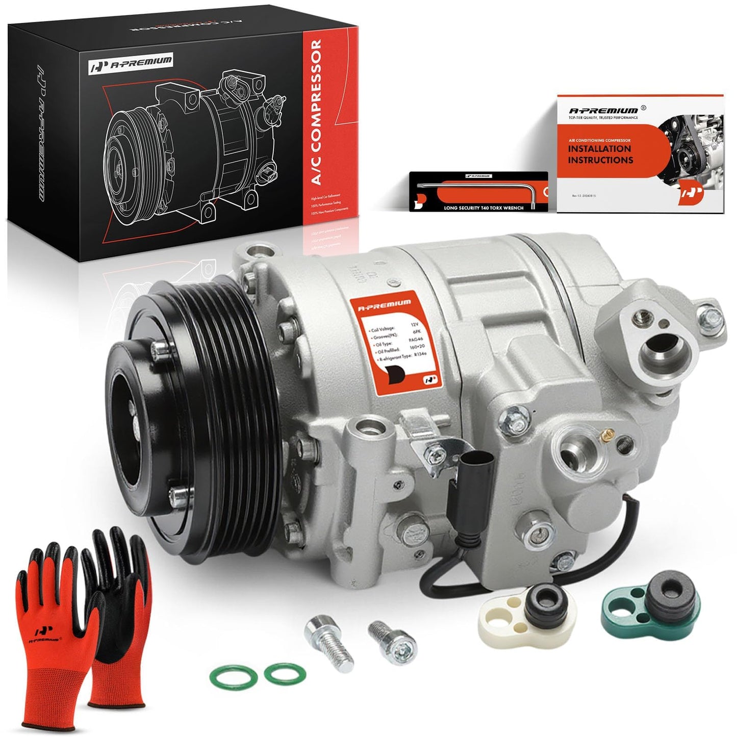 A-Premium Air Conditioner AC Compressor with Clutch Compatible with BMW 3-Series, 5-Series, 1-Series, Z4 2009-2011, M3 2008-2013, M5 2006-2010, M6 2006-2010, 7SEU17 Compressor, 6 Groove Pulley