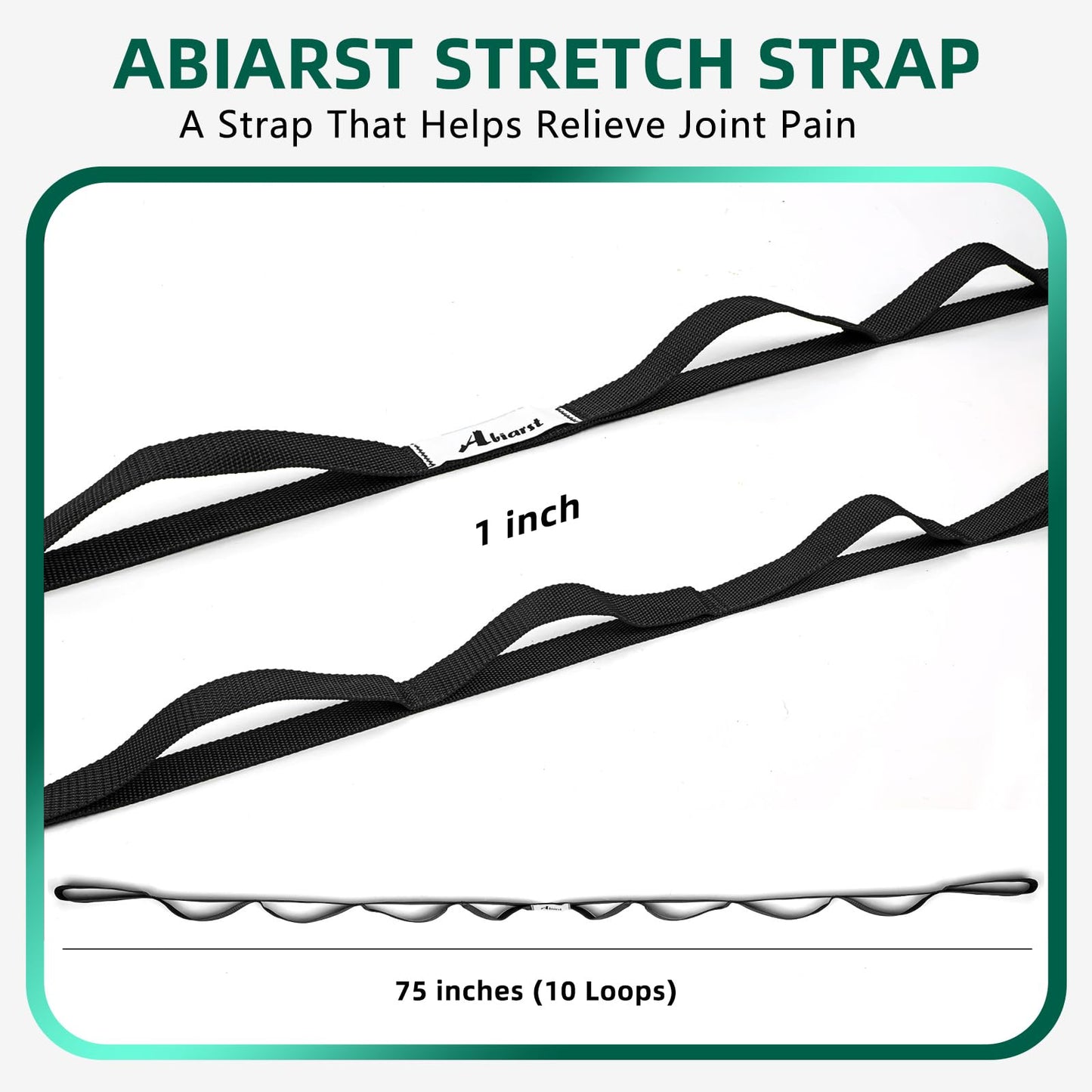 Abiarst Stretching Strap Yoga Straps for Physical Therapy, 10 Loops Non-Elastic Stretch Band for Pilates, Flexibility, Exercise and Gymnastics (2-Pack (Black+Back))