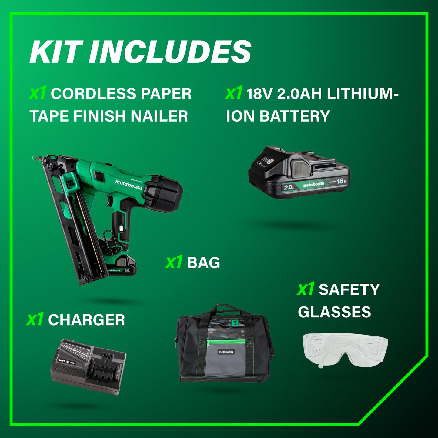 Metabo HPT 18V MultiVolt Brushless Pro 15-GA Angled Finish Nailer Kit, 15 Gauge Finish Nailer, Power Tool with 2.0Ah Lithium Ion Battery, 1-1/4" to 2-1/2" Nails, Powerful Brushless Motor, NT1865DAA